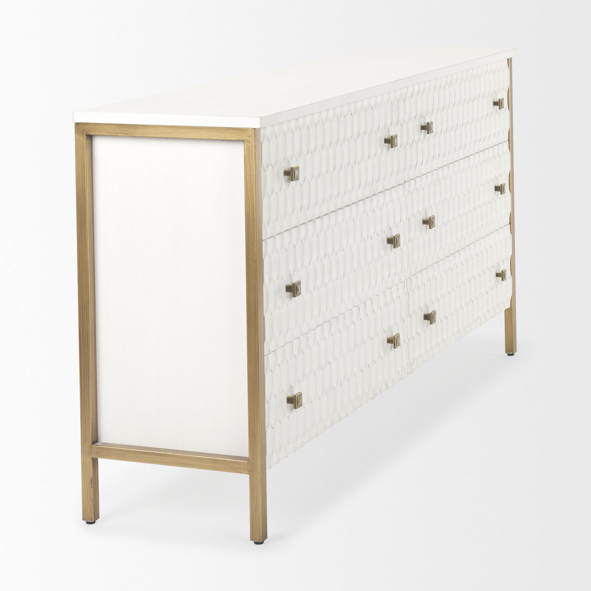 Savannah White Fir Veneer w/ Gold Metal Accents 6-Drawer Sideboard-Sideboards & Buffets-DECOROLALA