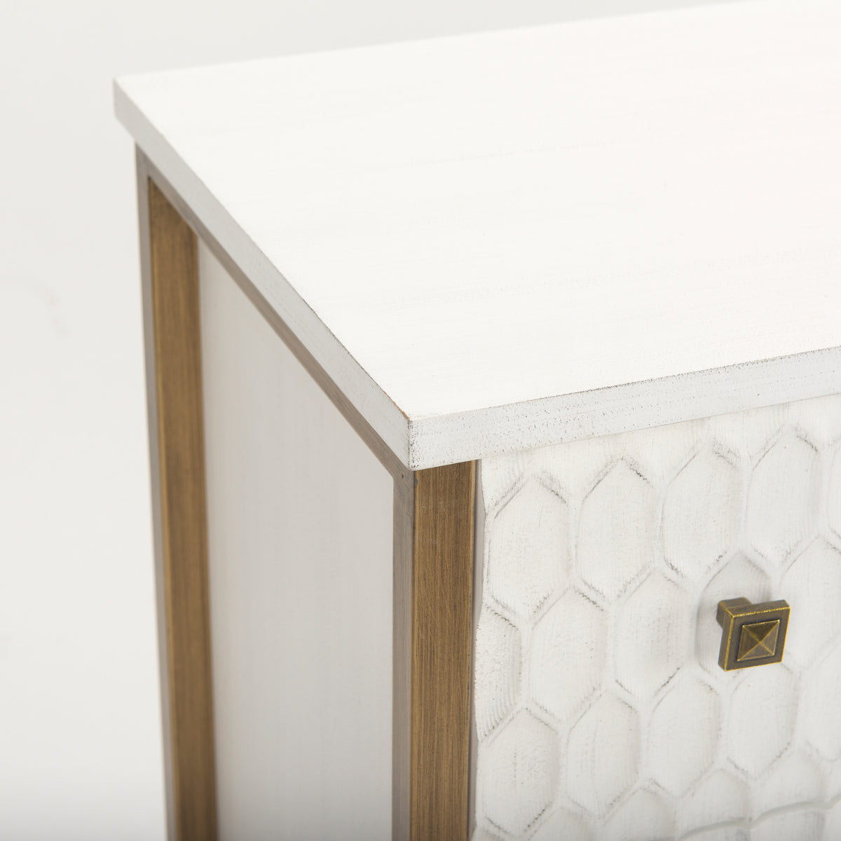 Savannah White Fir Veneer w/ Gold Metal Accents 6-Drawer Sideboard-Sideboards & Buffets-DECOROLALA