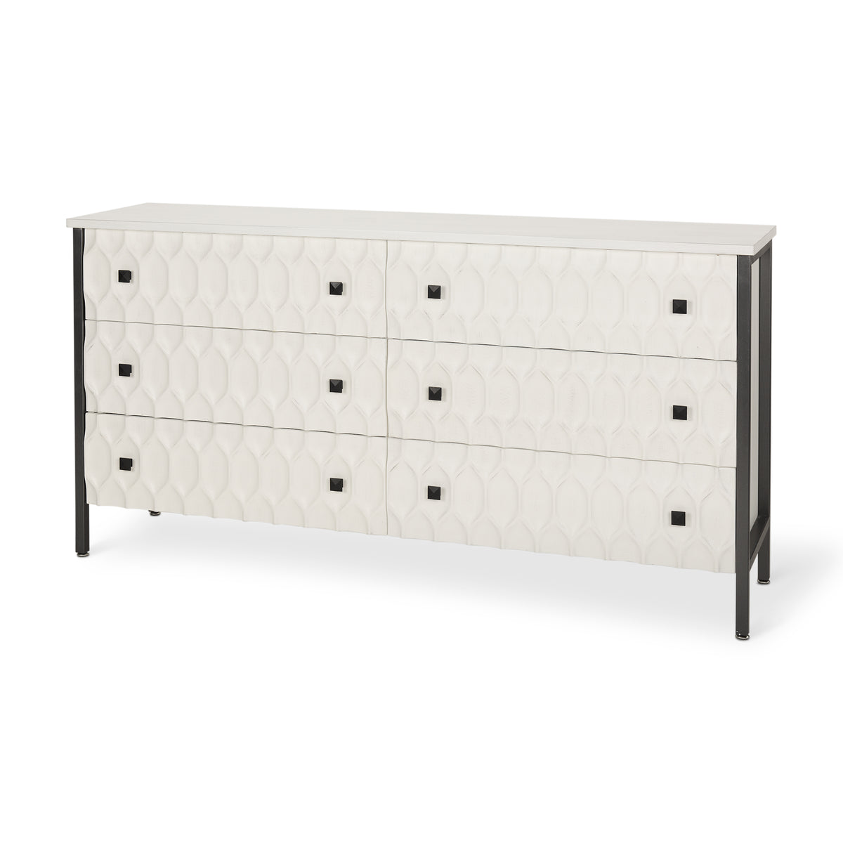 Savannah White Fir Veneer w/ Gray Metal 6-Drawer Sideboard-Sideboards & Buffets-DECOROLALA