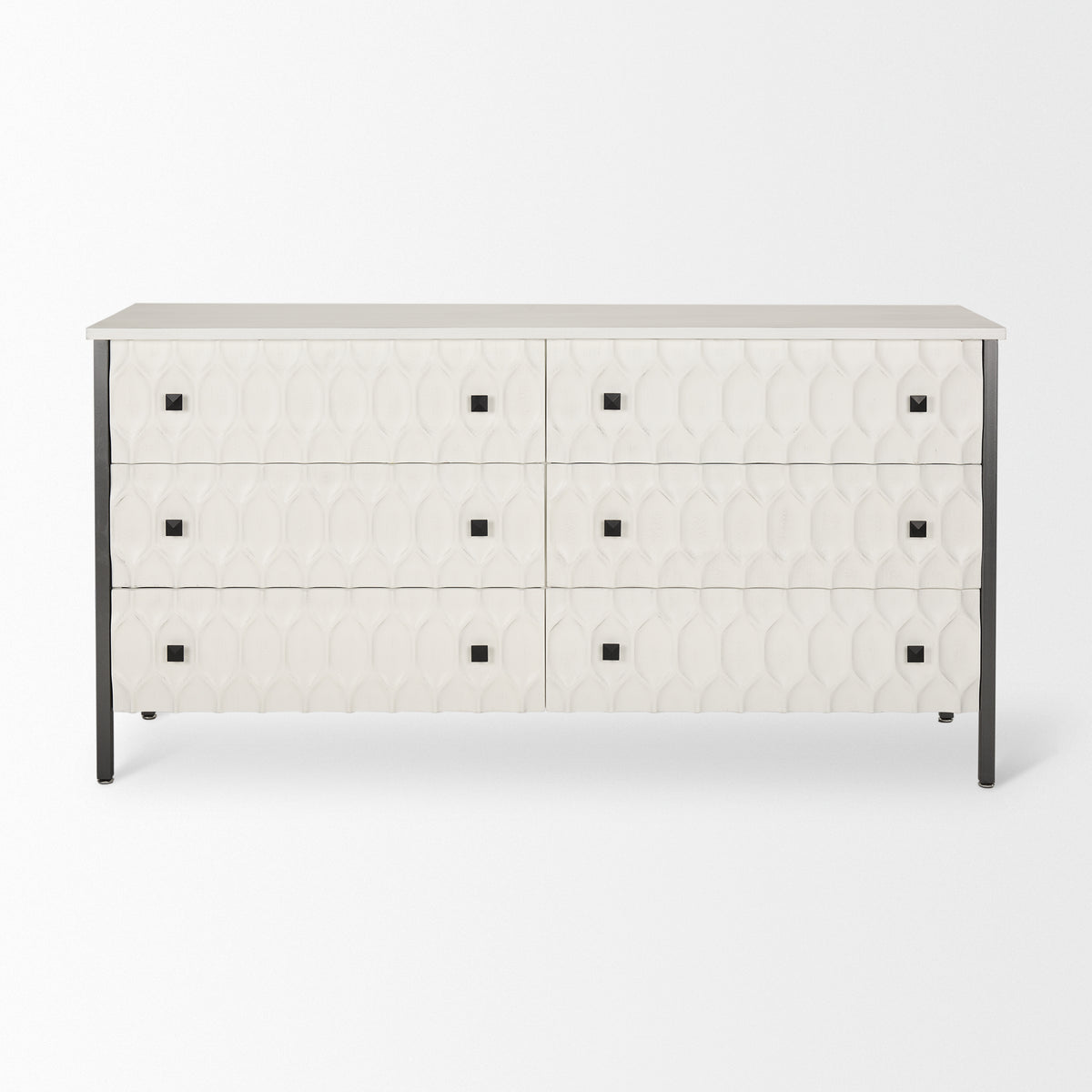 Savannah White Fir Veneer w/ Gray Metal 6-Drawer Sideboard-Sideboards & Buffets-DECOROLALA