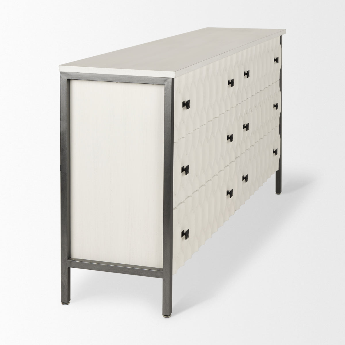 Savannah White Fir Veneer w/ Gray Metal 6-Drawer Sideboard-Sideboards & Buffets-DECOROLALA