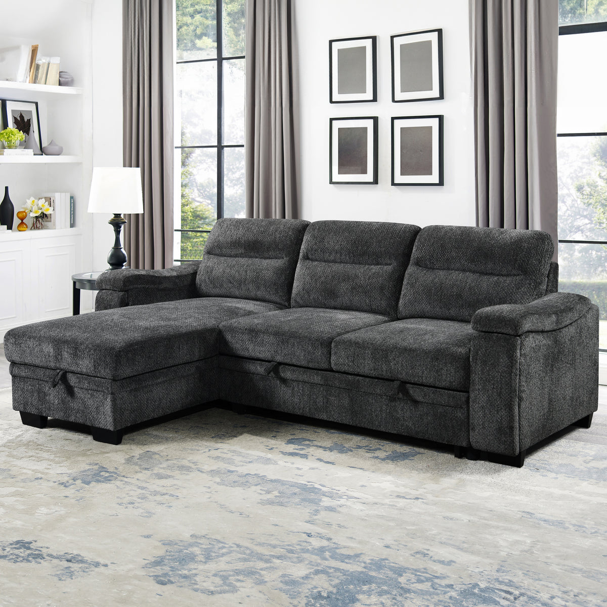 Savio 96 in. Reversible Sleeper Sectional-Sofa Beds-DECOROLALA