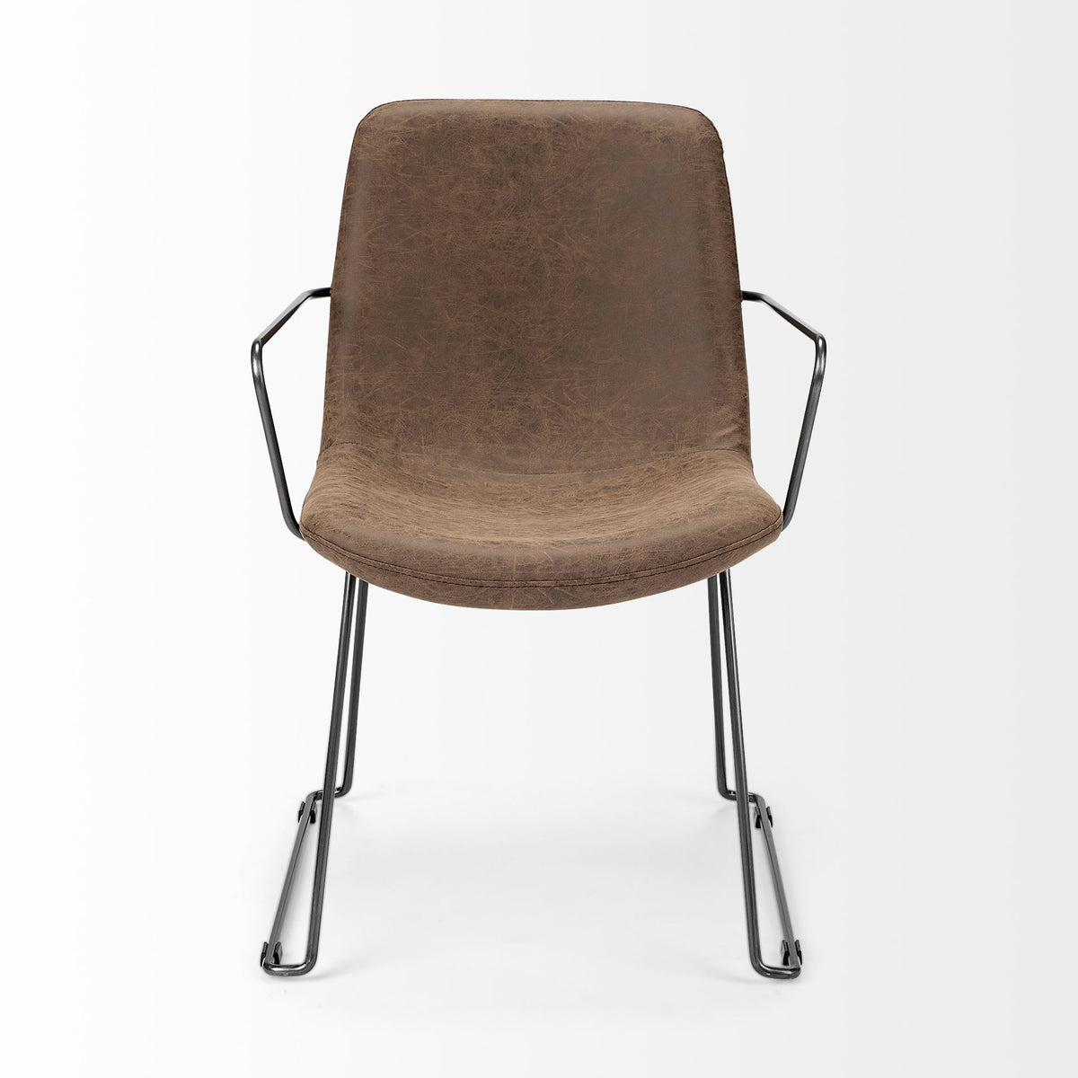 Sawyer Solid Back Dining Arm Chair | Faux Leather w/ Iron-Dining Chairs-DECOROLALA