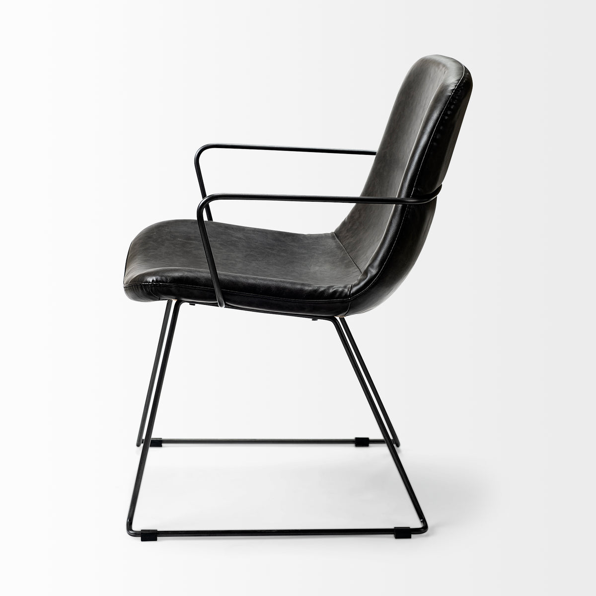 Sawyer Solid Back Dining Arm Chair | Faux Leather w/ Iron-Dining Chairs-DECOROLALA