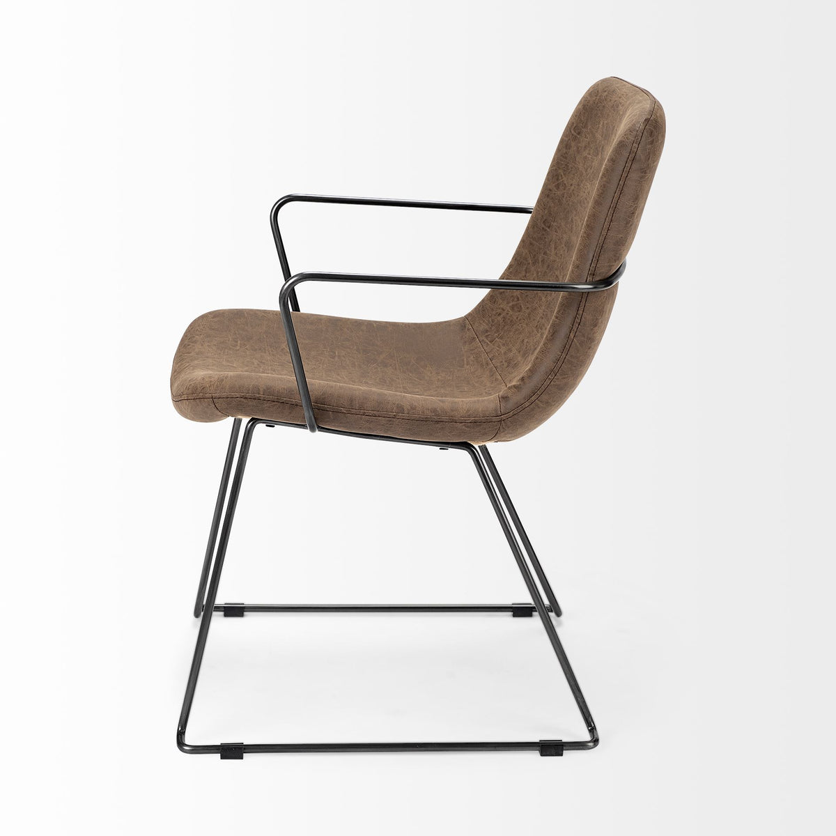Sawyer Solid Back Dining Arm Chair | Faux Leather w/ Iron-Dining Chairs-DECOROLALA