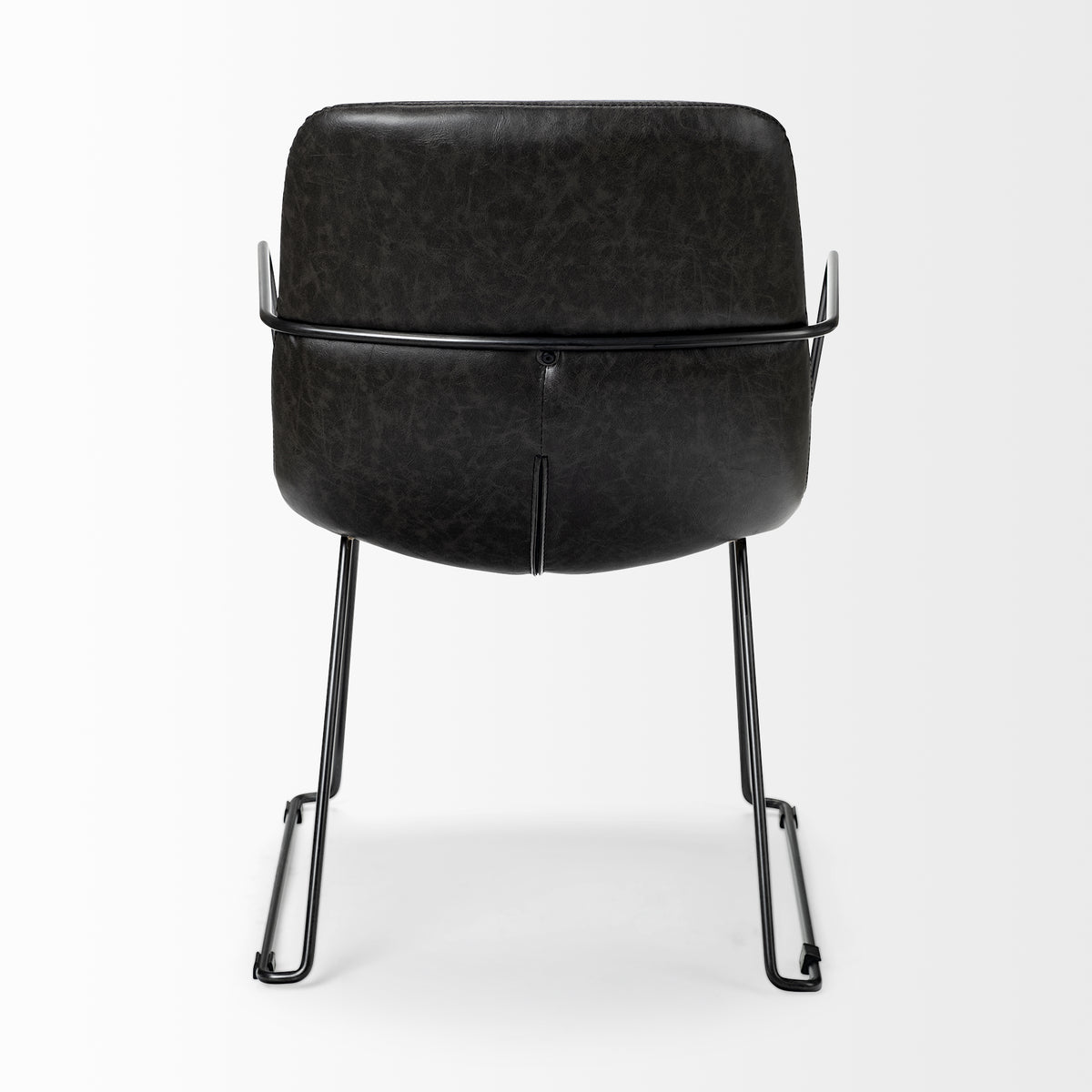 Sawyer Solid Back Dining Arm Chair | Faux Leather w/ Iron-Dining Chairs-DECOROLALA