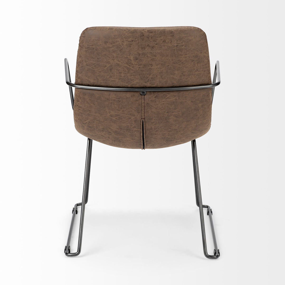 Sawyer Solid Back Dining Arm Chair | Faux Leather w/ Iron-Dining Chairs-DECOROLALA