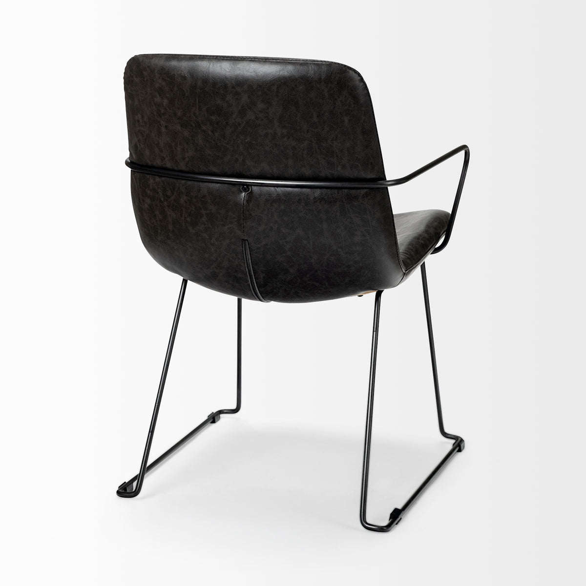 Sawyer Solid Back Dining Arm Chair | Faux Leather w/ Iron-Dining Chairs-DECOROLALA