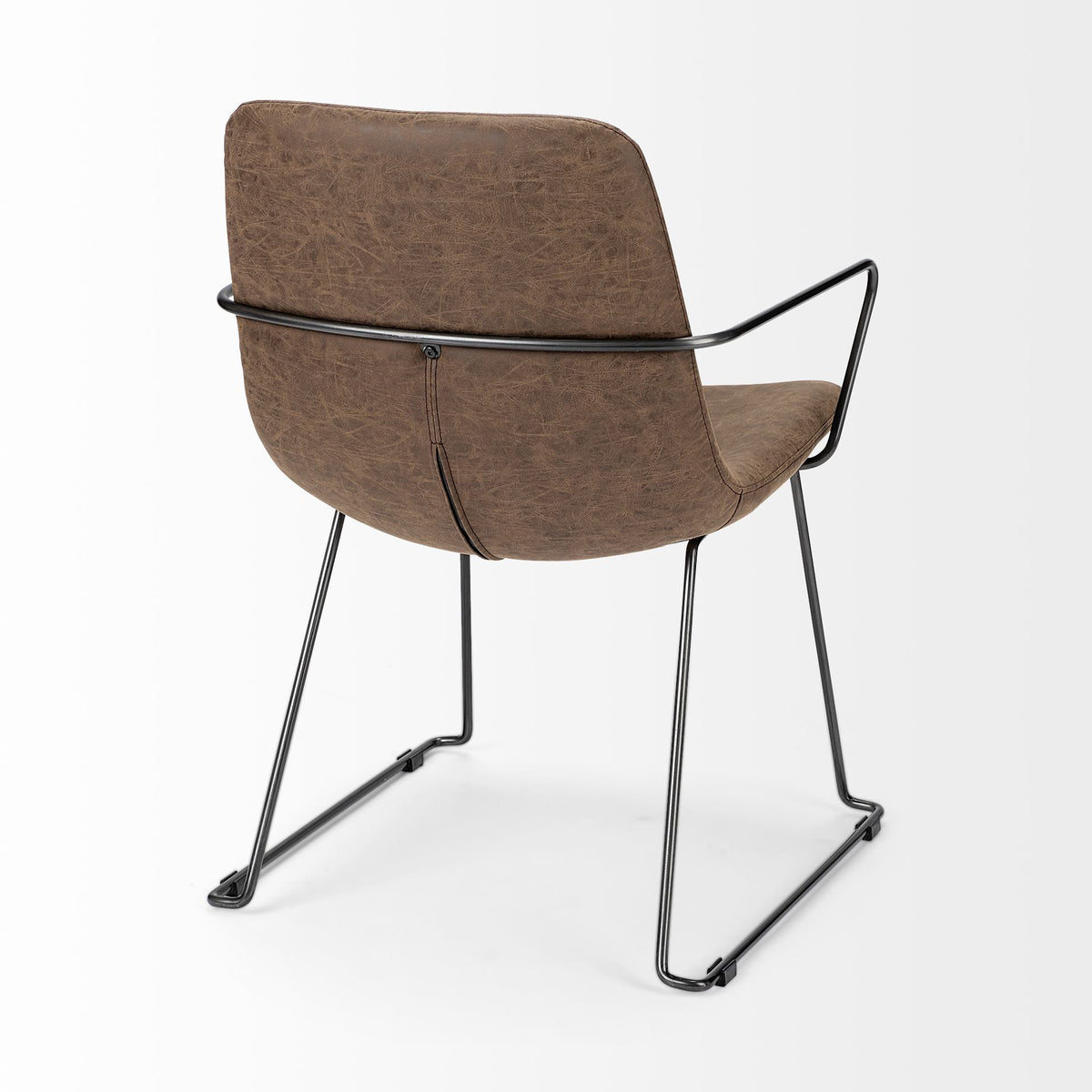 Sawyer Solid Back Dining Arm Chair | Faux Leather w/ Iron-Dining Chairs-DECOROLALA
