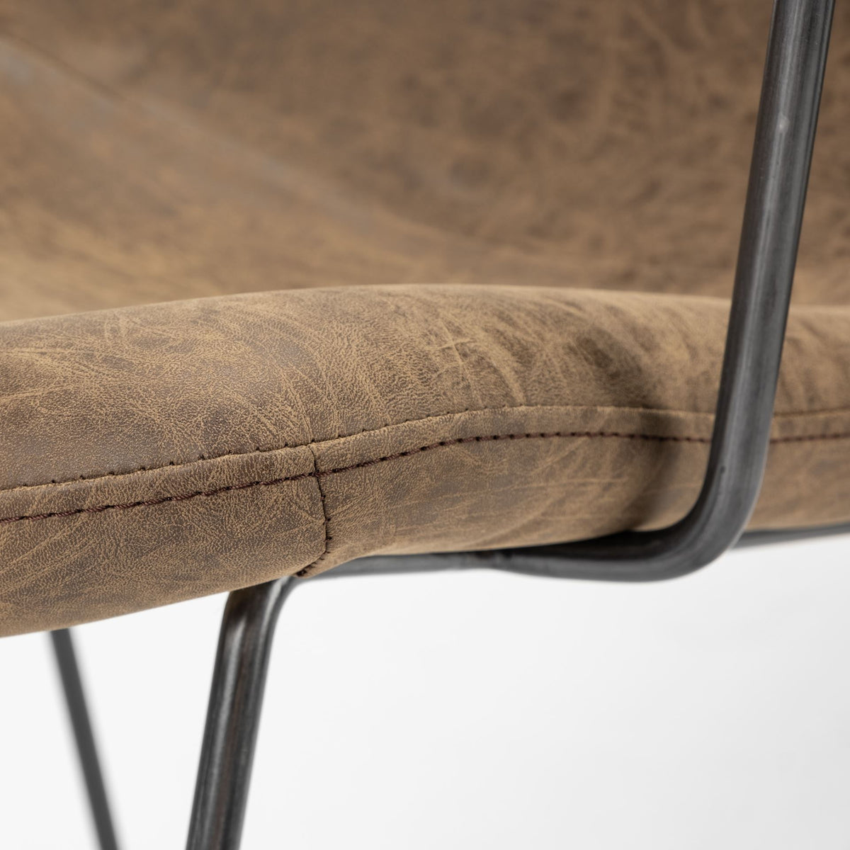 Sawyer Solid Back Dining Arm Chair | Faux Leather w/ Iron-Dining Chairs-DECOROLALA