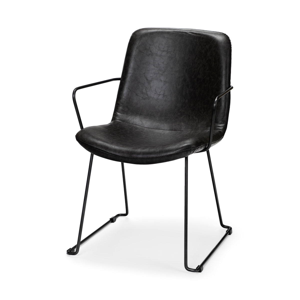 Sawyer Solid Back Dining Arm Chair | Faux Leather w/ Iron-Dining Chairs-DECOROLALA
