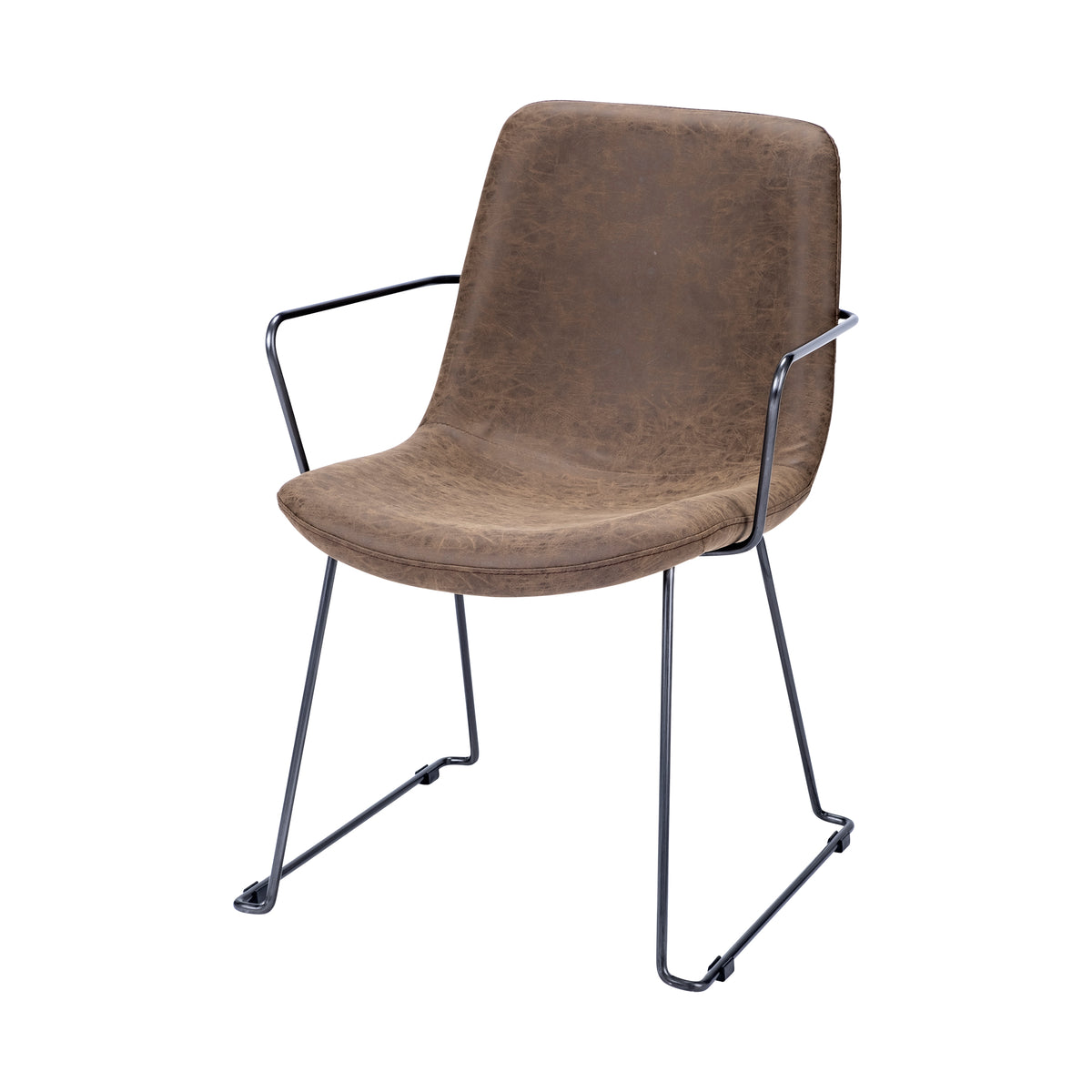 Sawyer Solid Back Dining Arm Chair | Faux Leather w/ Iron-Dining Chairs-DECOROLALA