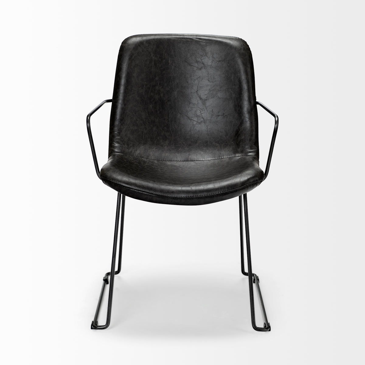 Sawyer Solid Back Dining Arm Chair | Faux Leather w/ Iron-Dining Chairs-DECOROLALA