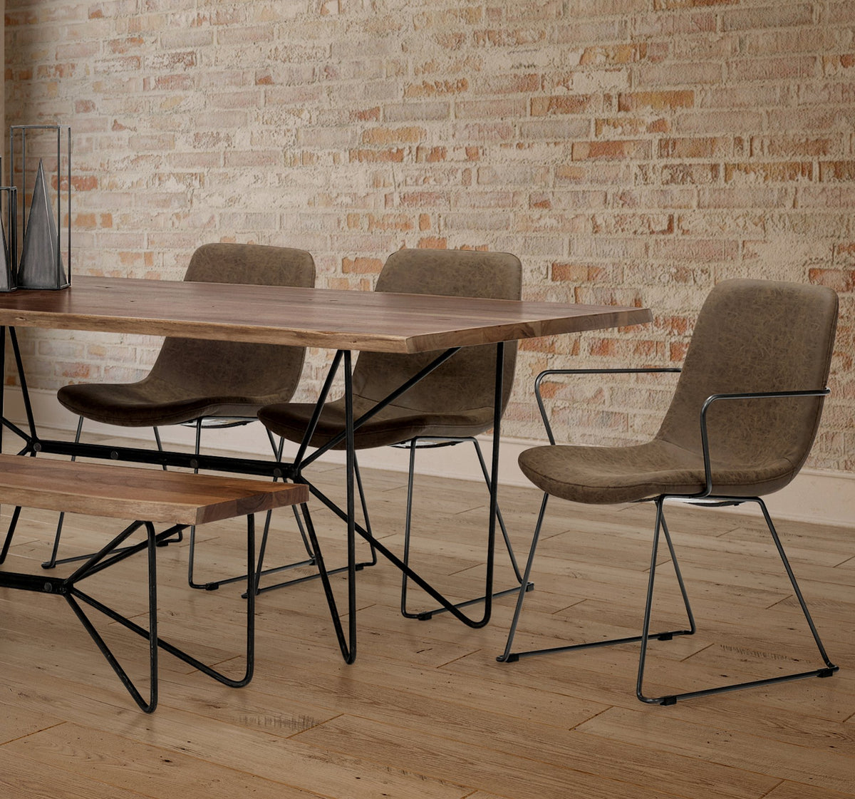 Sawyer Solid Back Dining Side Chair | Faux Leather w/ Iron-Dining Chairs-DECOROLALA