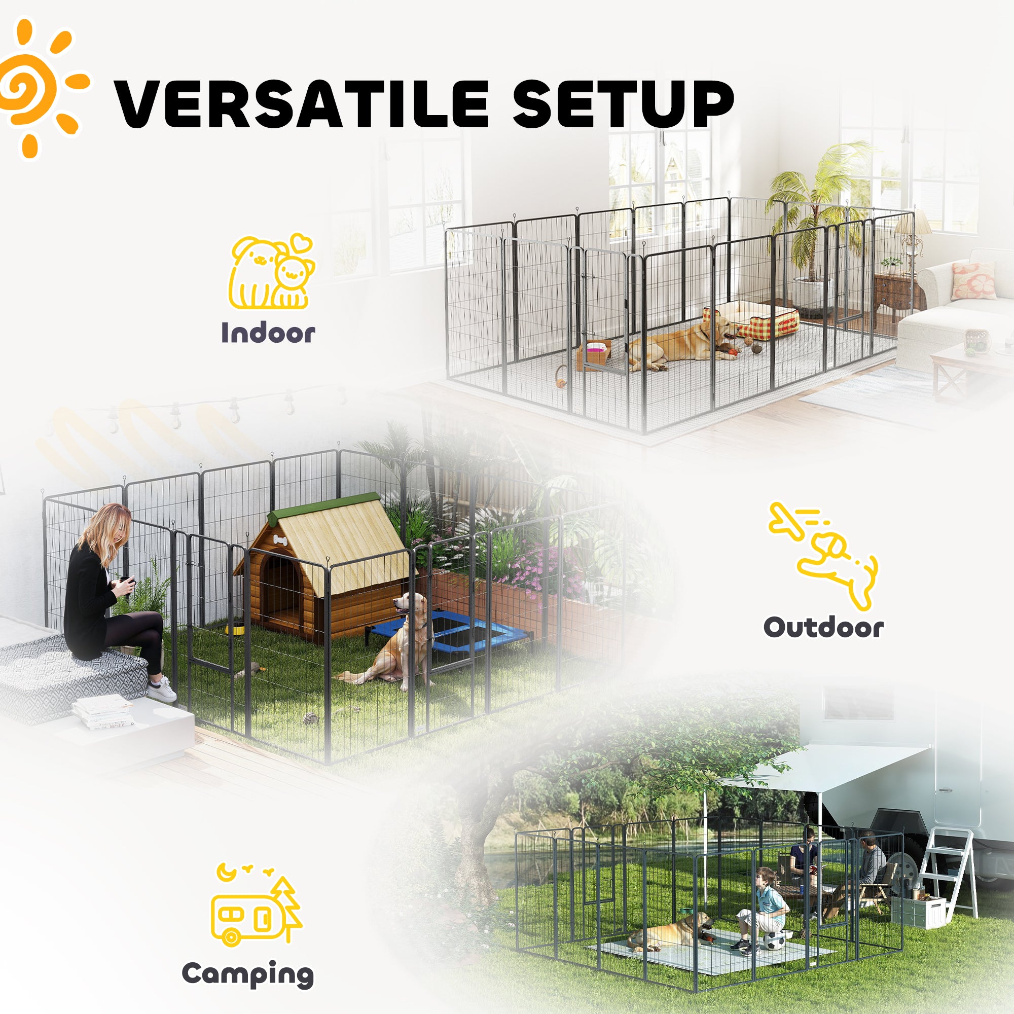 16 Panels Dog Playpen with Strap, Portable & DIY, for Large Dogs, for Yard, RV, Camping, Garden, 47" Height