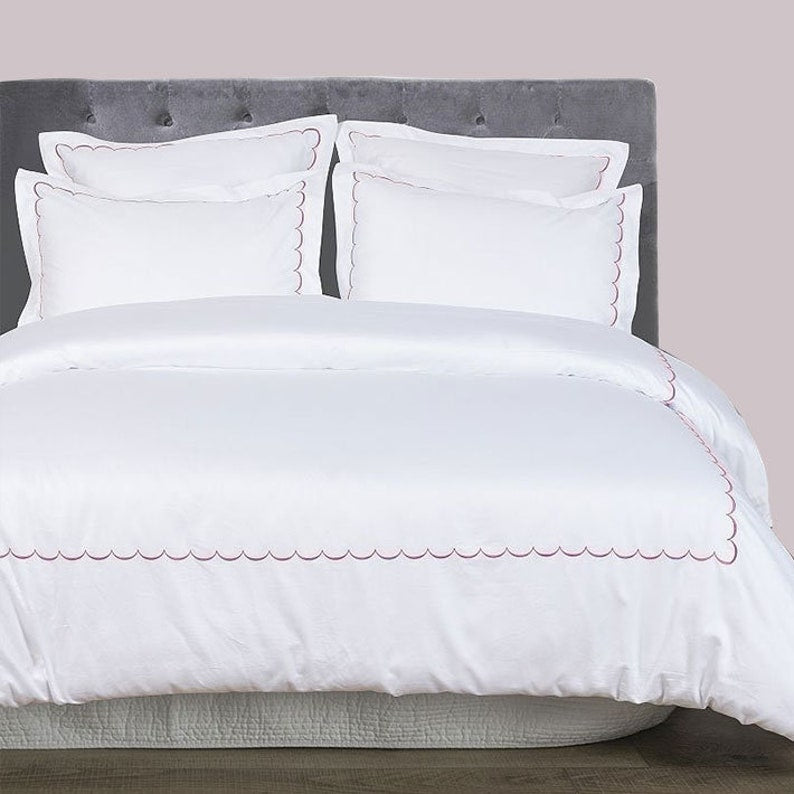 Scallops 100% Pure Linen Embroidered Duvet Cover Set-Duvet Cover-DECOROLALA