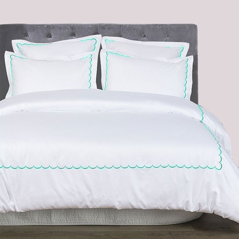 Scallops 100% Pure Linen Embroidered Duvet Cover Set-Duvet Cover-DECOROLALA