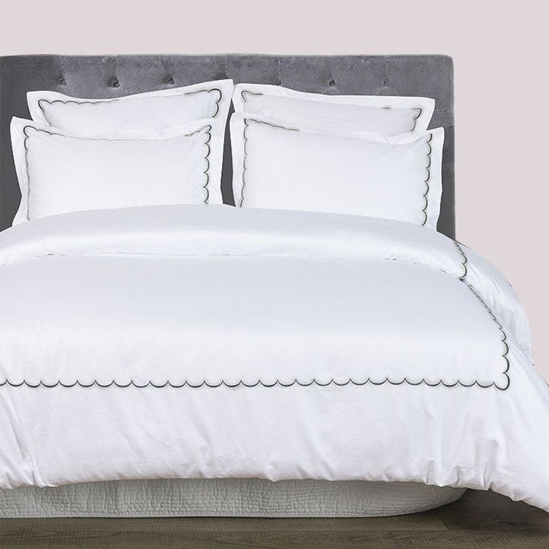 Scallops - Pure Linen Embroidered Edge Duvet Cover Sets-Duvet Cover-DECOROLALA