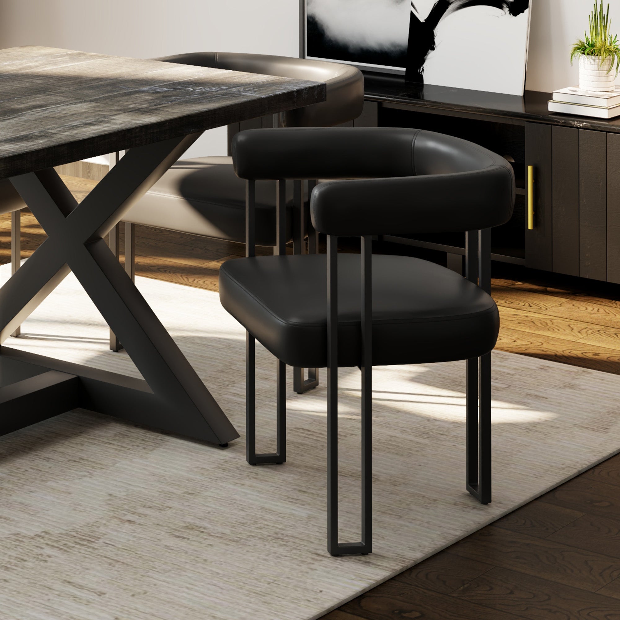 Scarlet Dining Chair - Black Faux Leather Matte Finish-DECOROLALA