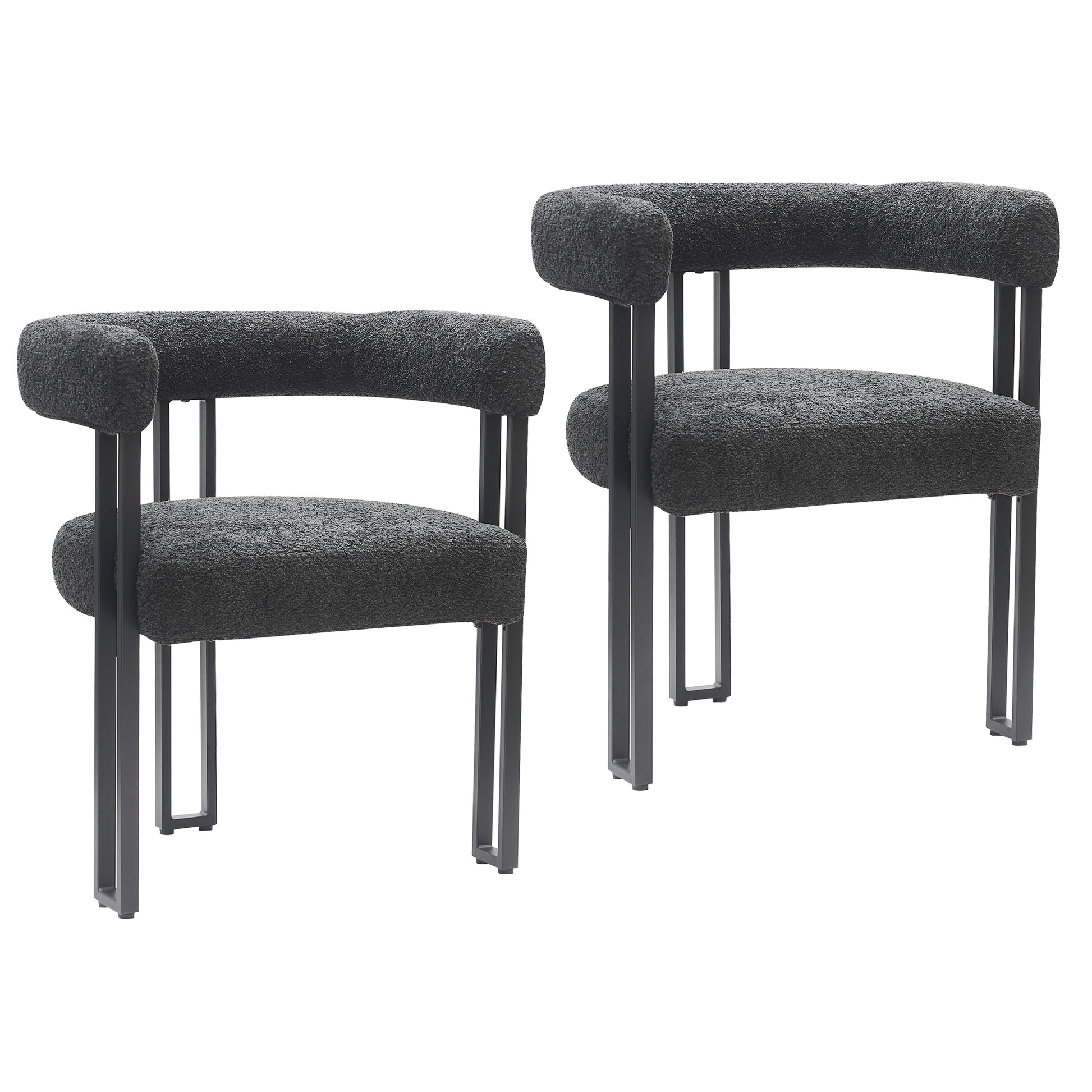 Scarlet Dining Chair - Charcoal Boucle Fabric Black Metal Frame-DECOROLALA