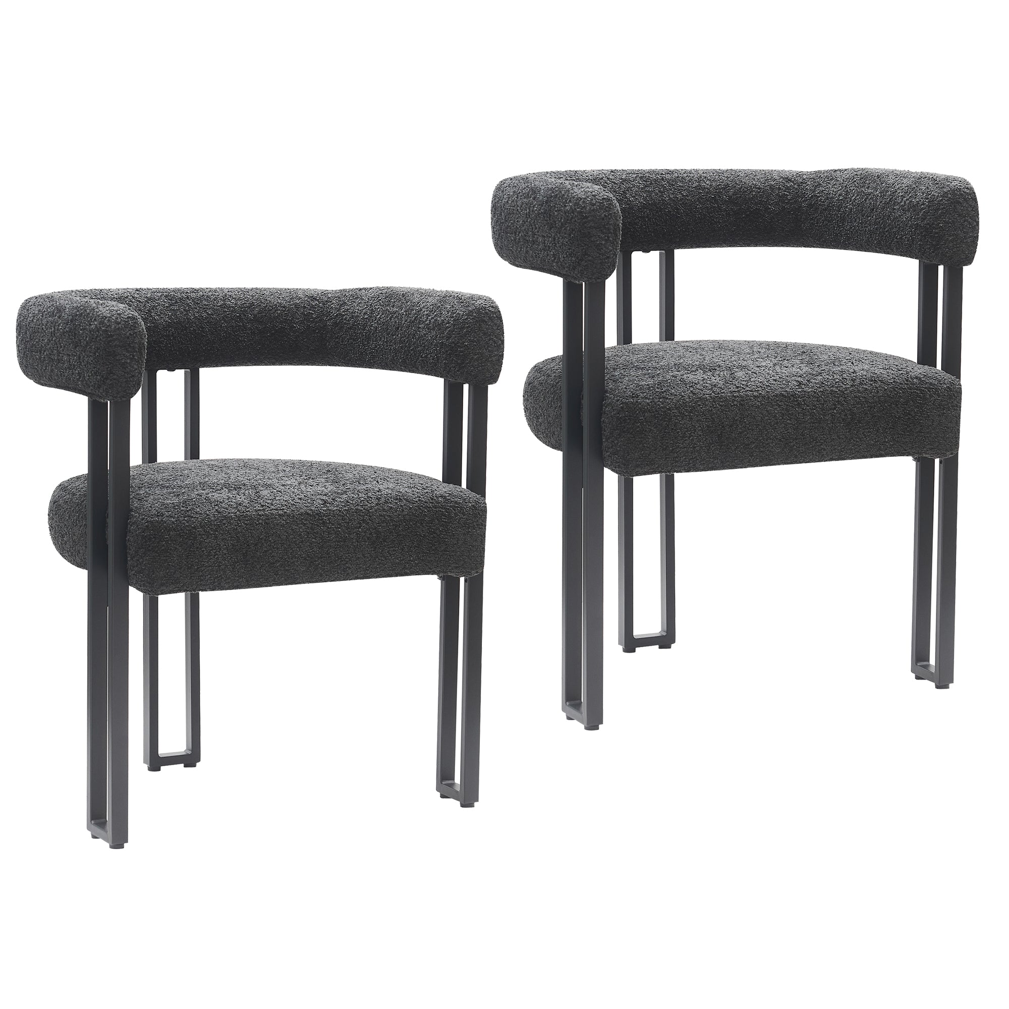 Scarlet Dining Chair - Charcoal Boucle Fabric Black Metal Frame-DECOROLALA