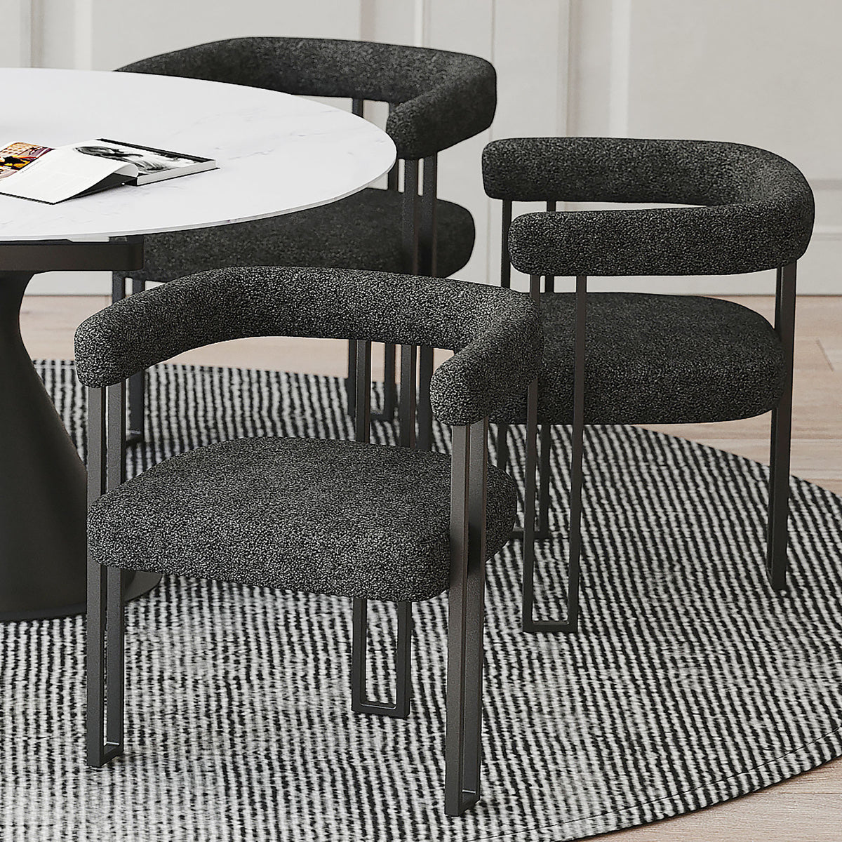 Scarlet Dining Chair - Charcoal Boucle Fabric Black Metal Frame-Dining Chairs-DECOROLALA