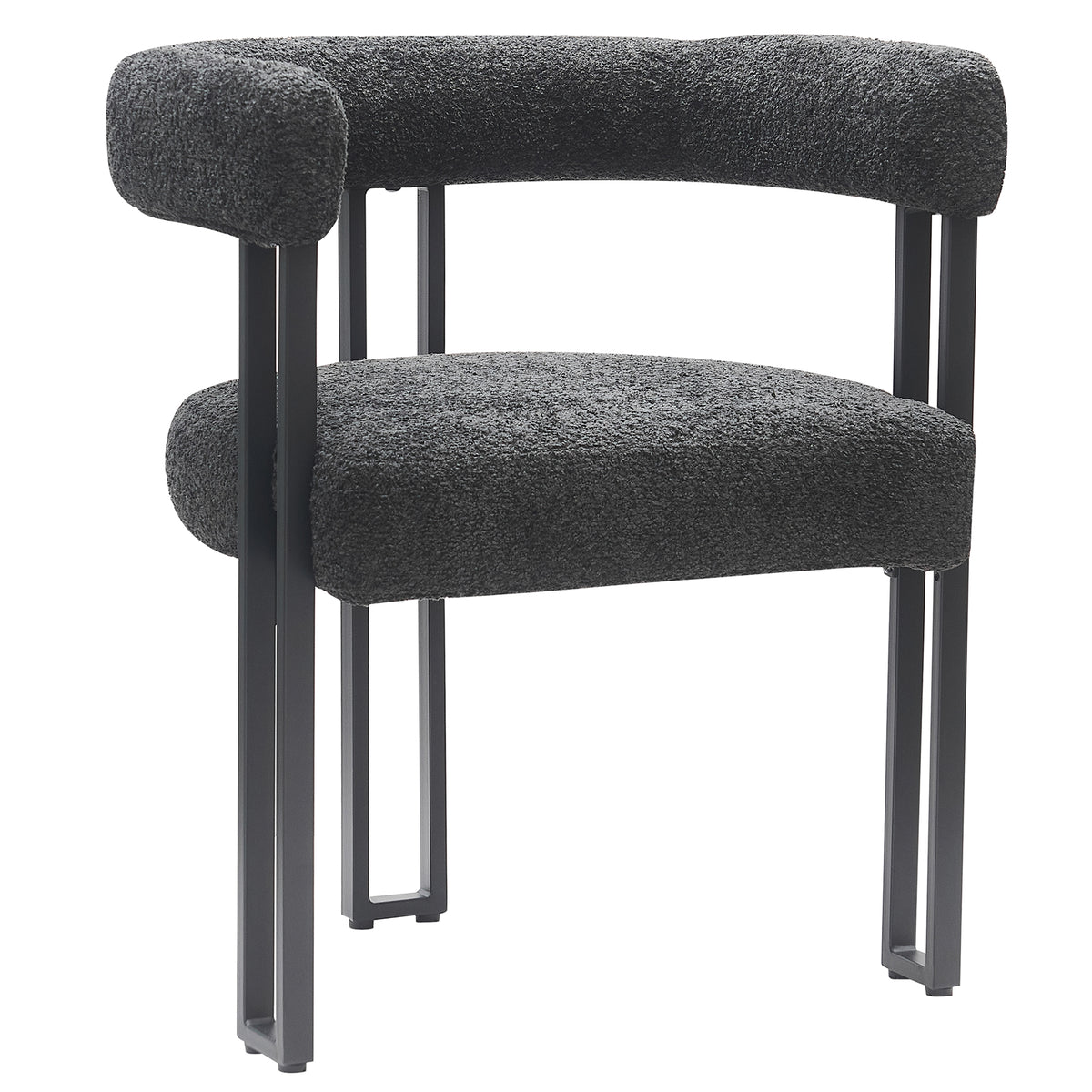 Scarlet Dining Chair - Charcoal Boucle Fabric Black Metal Frame-Dining Chairs-DECOROLALA