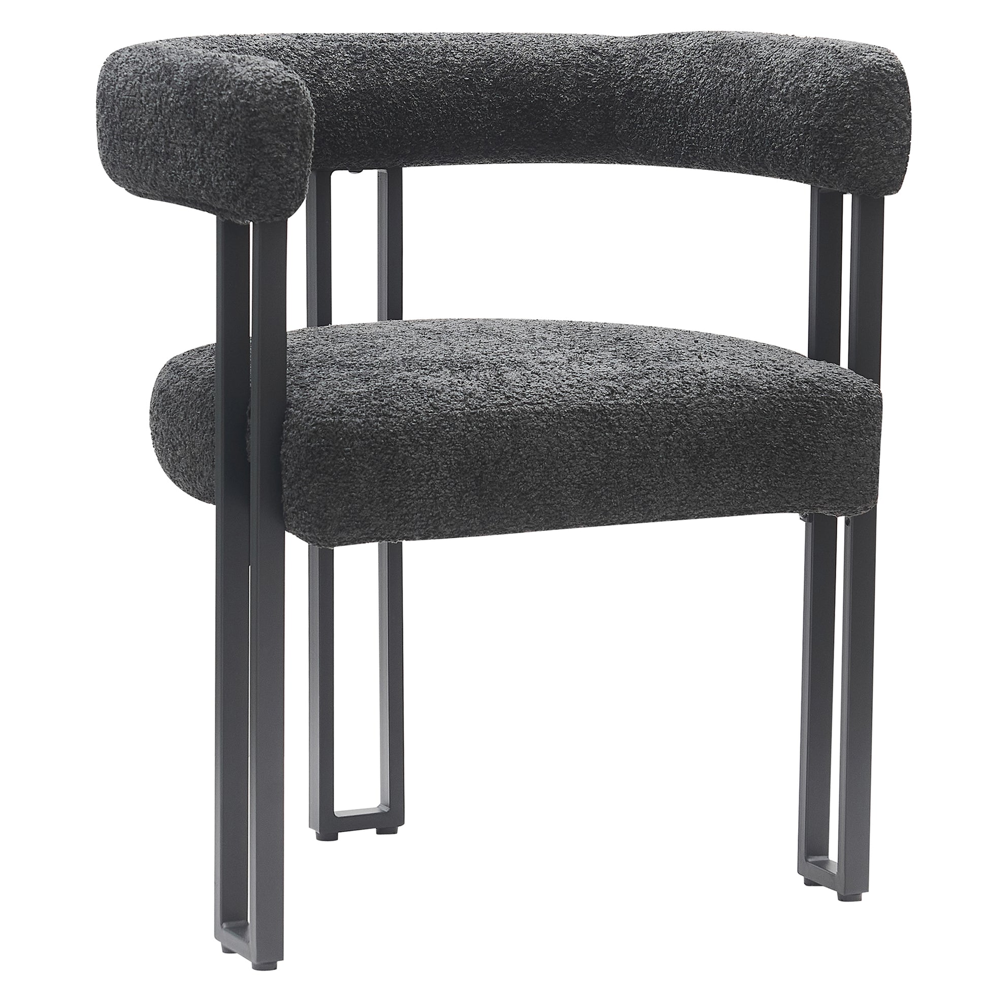 Scarlet Dining Chair - Charcoal Boucle Fabric Black Metal Frame-DECOROLALA