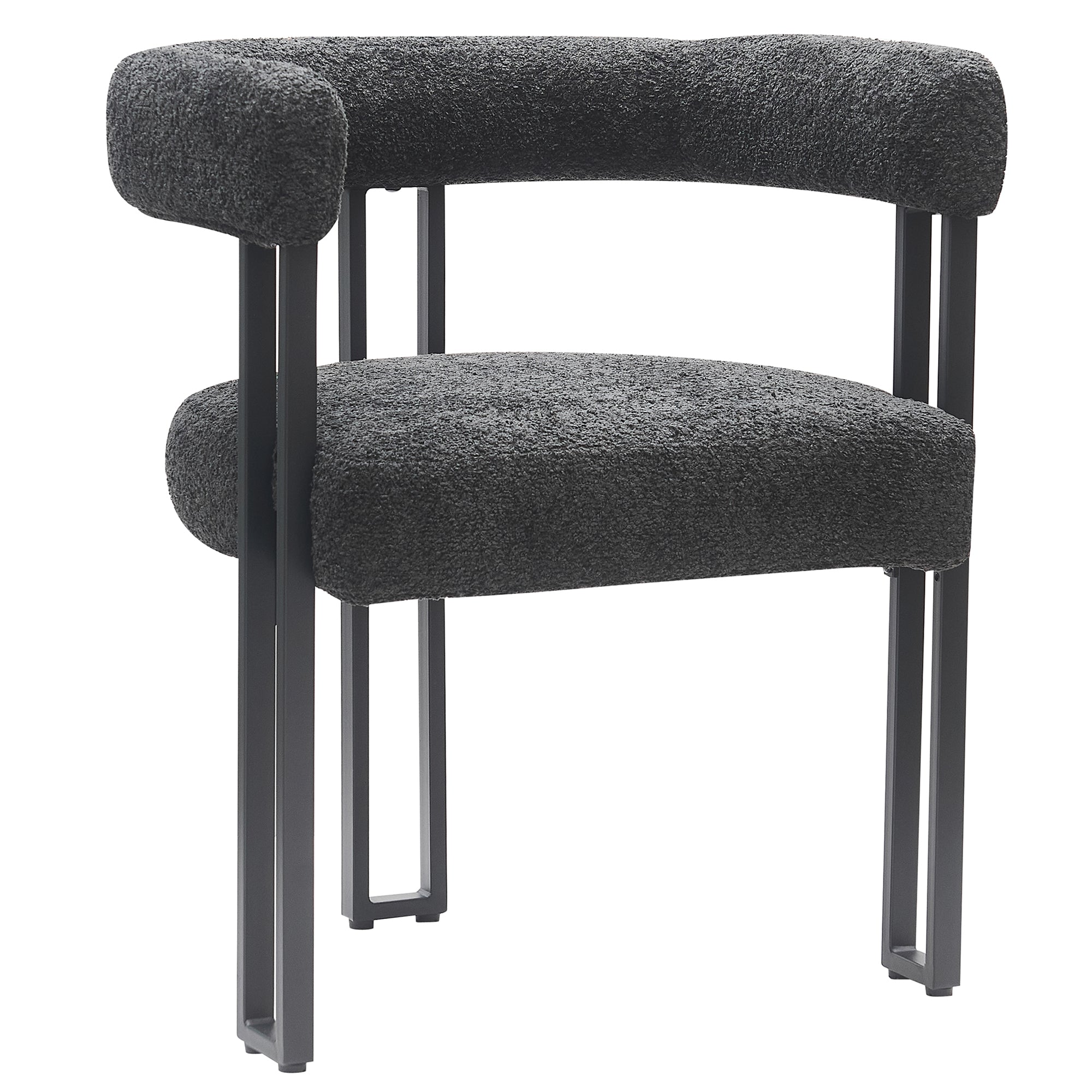 Scarlet Dining Chair - Charcoal Boucle Fabric Black Metal Frame-DECOROLALA