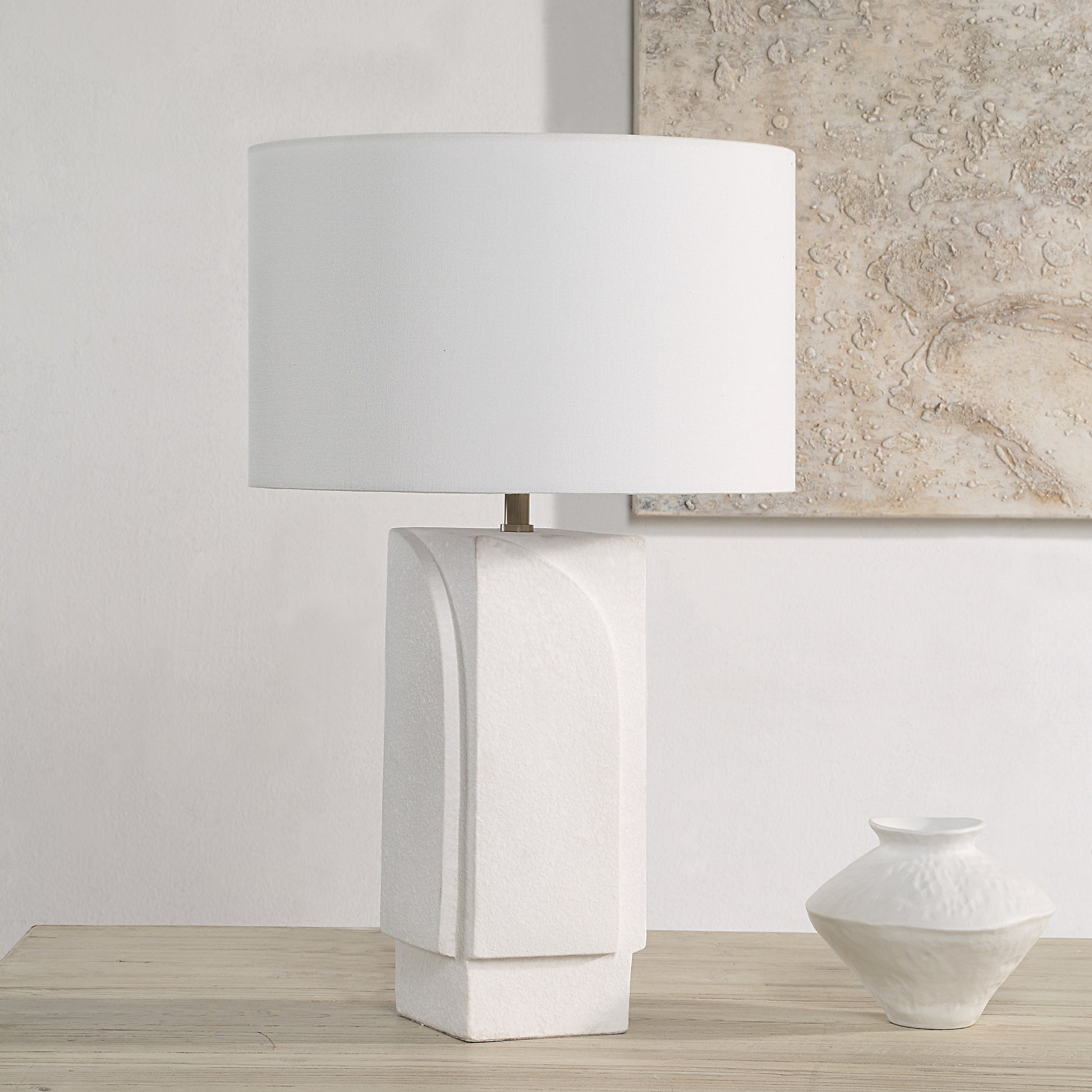 Scavo 25.75" Ceramic Table Lamp, White-Table Lamp-DECOROLALA