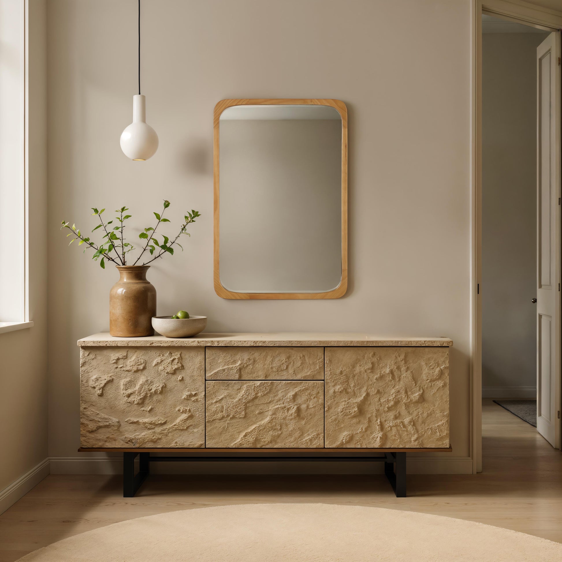 Scisto 36" H x 24" W Wall Mirror, Beige-Mirror-DECOROLALA