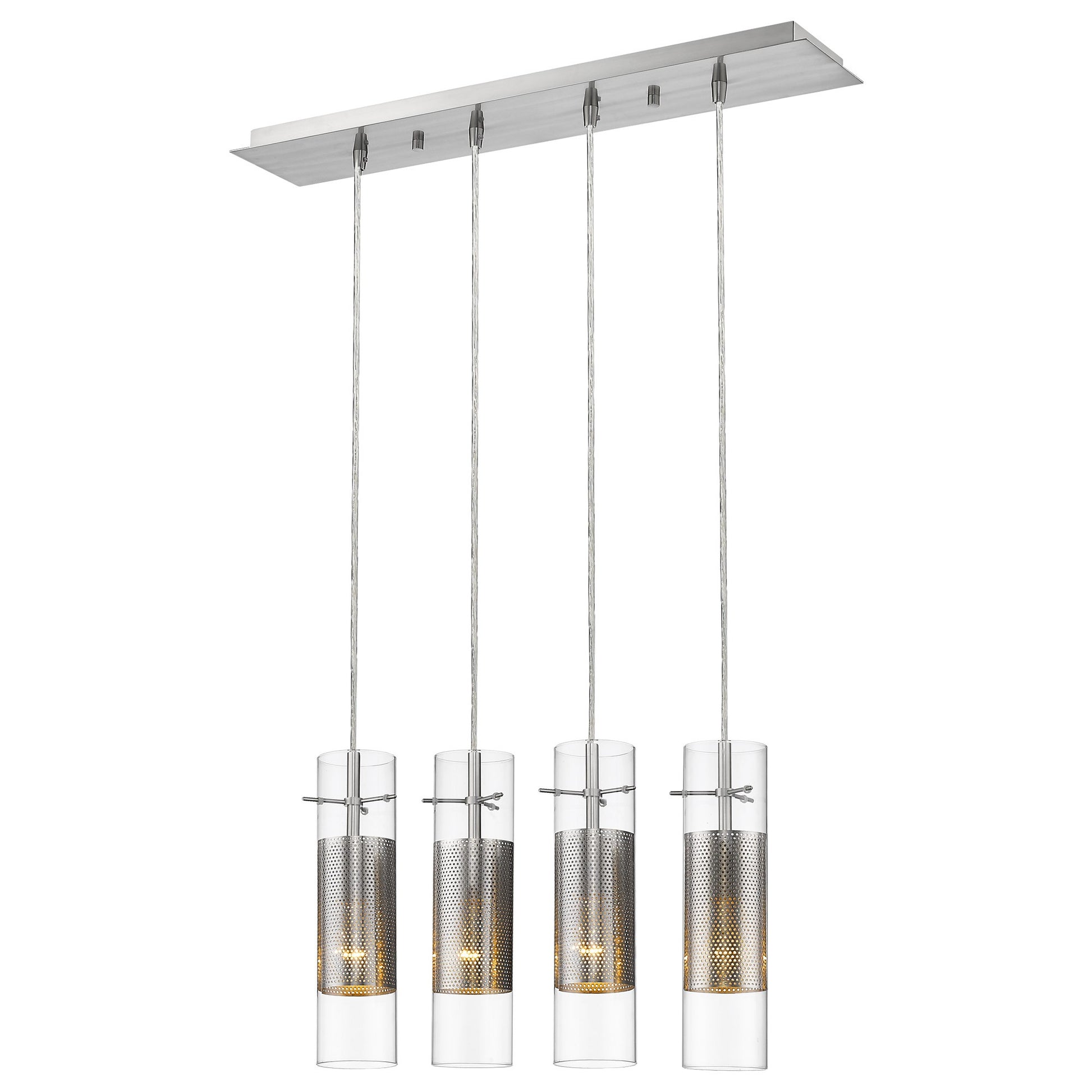 Scope 4-Light Brushed Nickel Pendant Double Glass and Mesh Shades-Pendants-Hanging Lights-DECOROLALA