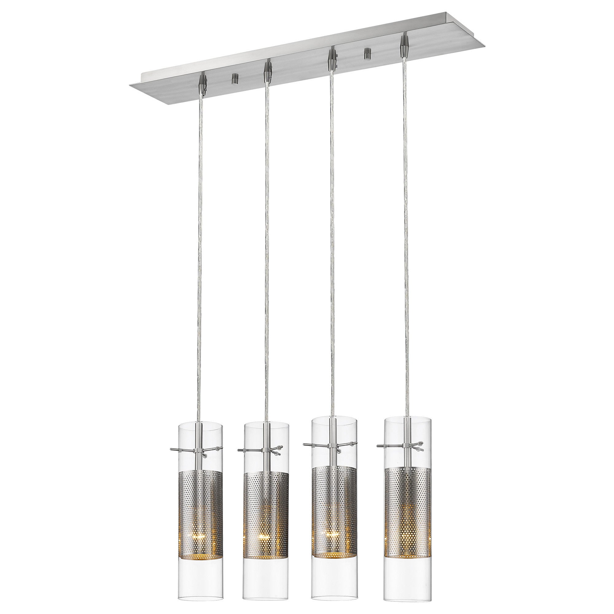 Scope 4-Light Brushed Nickel Pendant Double Glass and Mesh Shades-Pendants-Hanging Lights-DECOROLALA
