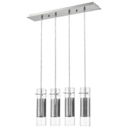 Scope 4-Light Brushed Nickel Pendant Double Glass and Mesh Shades-Pendants-Hanging Lights-DECOROLALA