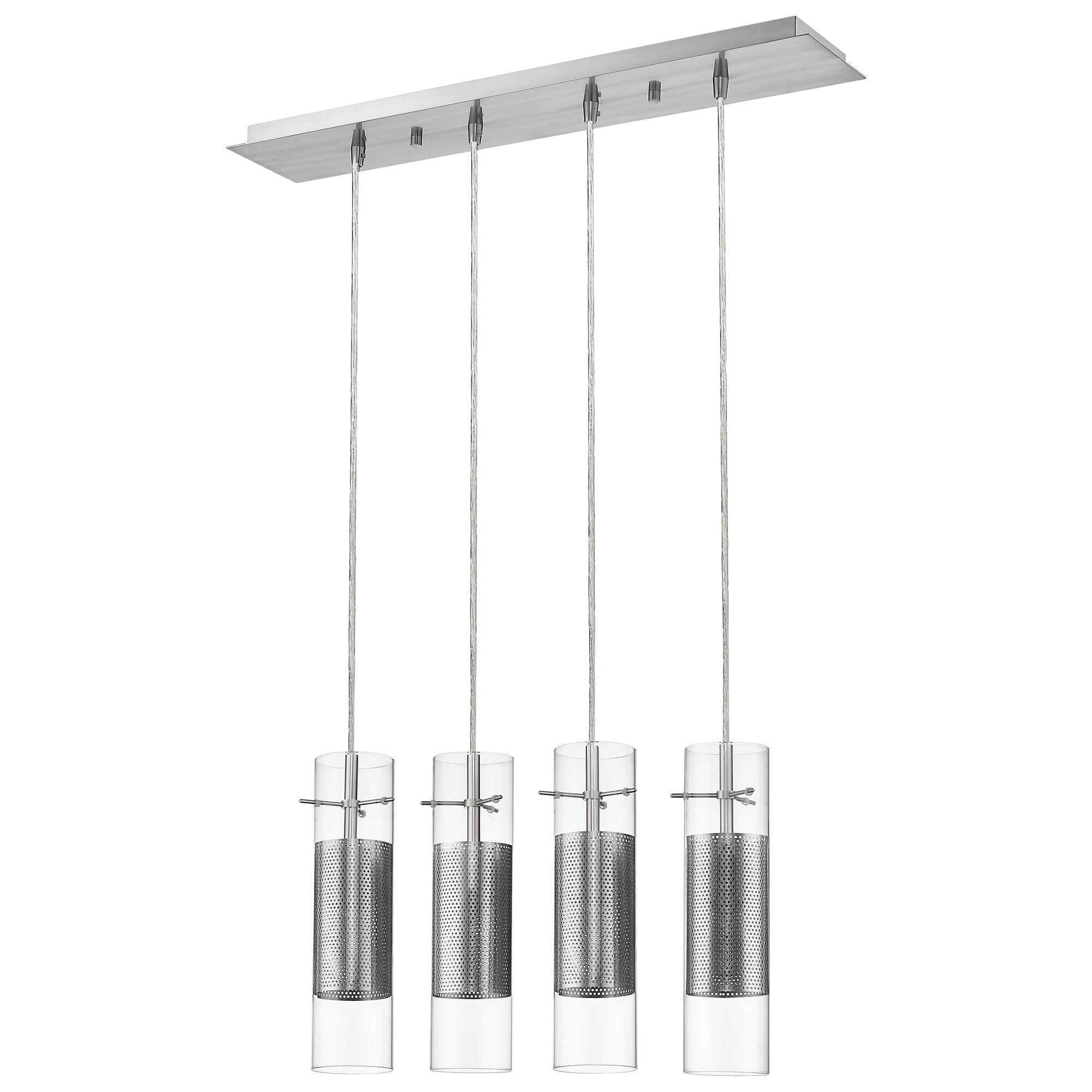 Scope 4-Light Brushed Nickel Pendant Double Glass and Mesh Shades-Pendants-Hanging Lights-DECOROLALA