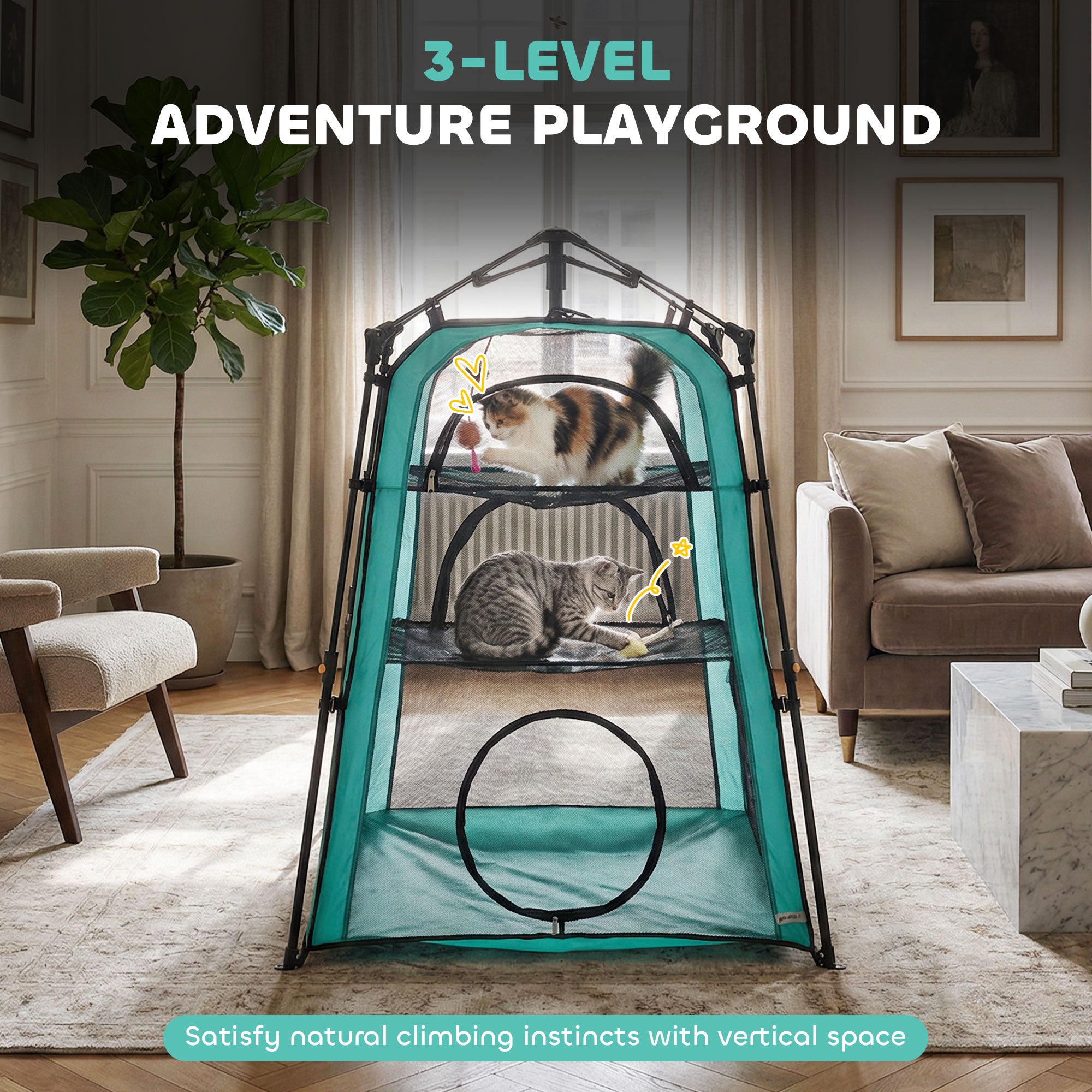 Cat Tent, 3-Tier Portable Pet Tent for Indoor Outdoor, Cat House with Multi-Door, Carry Bag, Breathable Mesh
