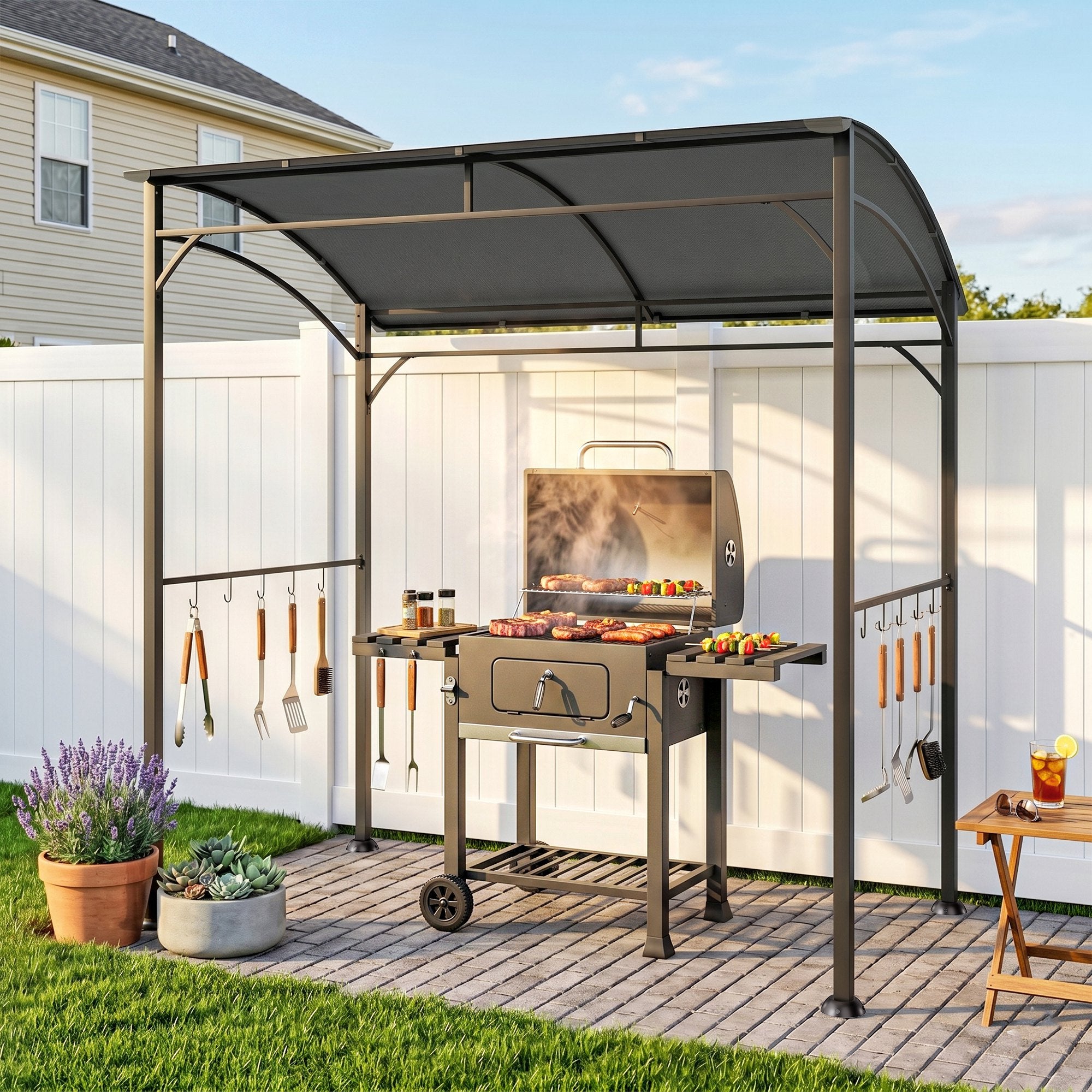 7' x 5' BBQ Grill Gazebo - Charcoal Grey Steel Frame Tent