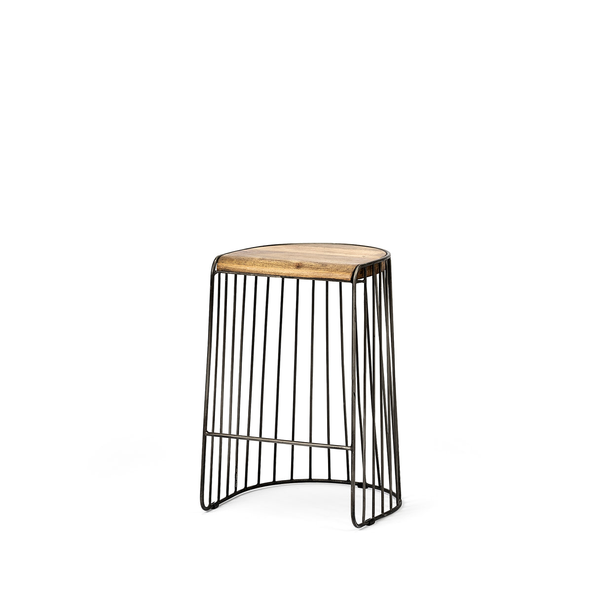 Seagram 25.6" Seat Height Brown Wood Seat Black Metal Frame Stool-Bar Stools-DECOROLALA
