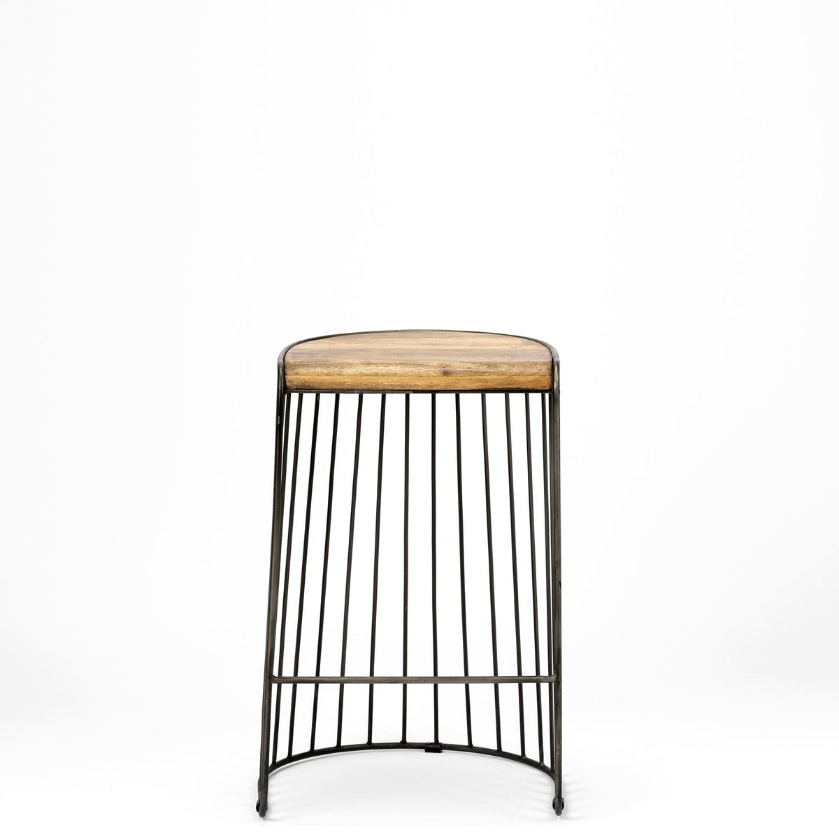 Seagram 25.6" Seat Height Brown Wood Seat Black Metal Frame Stool-Bar Stools-DECOROLALA