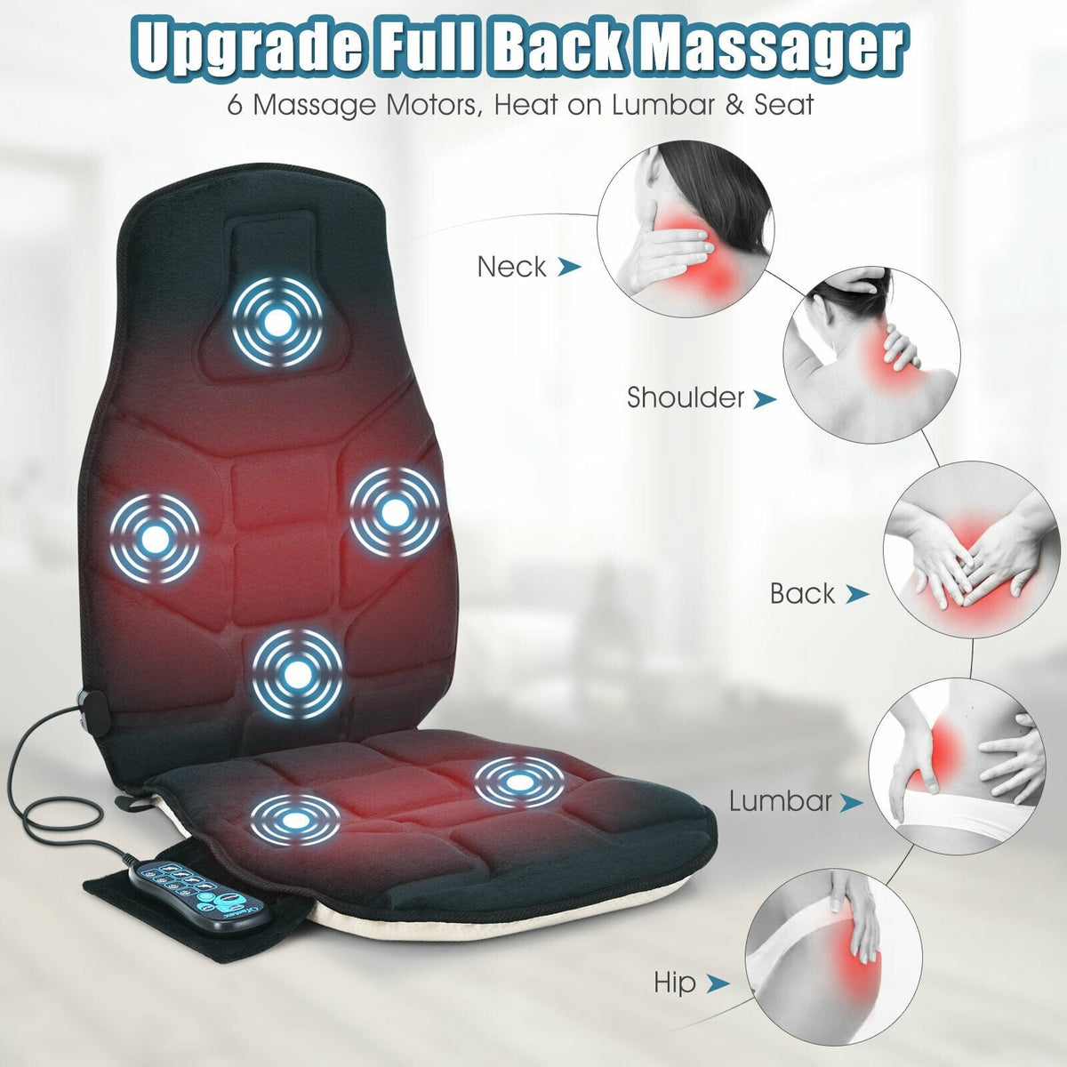 Seat Cushion Massager with Heat and 6 Vibration Motors for Home-Back Massager-DECOROLALA