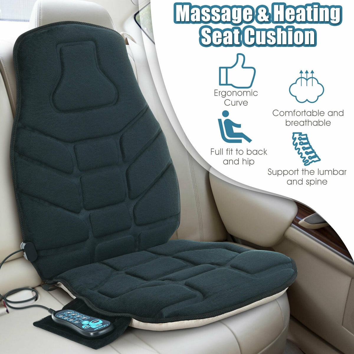 Seat Cushion Massager with Heat and 6 Vibration Motors for Home-Back Massager-DECOROLALA