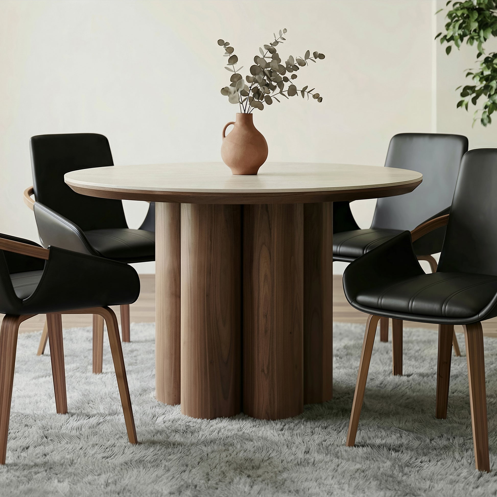 Seaton 47" Round Sintered Stone Dining Table - Walnut/Travertine-DECOROLALA