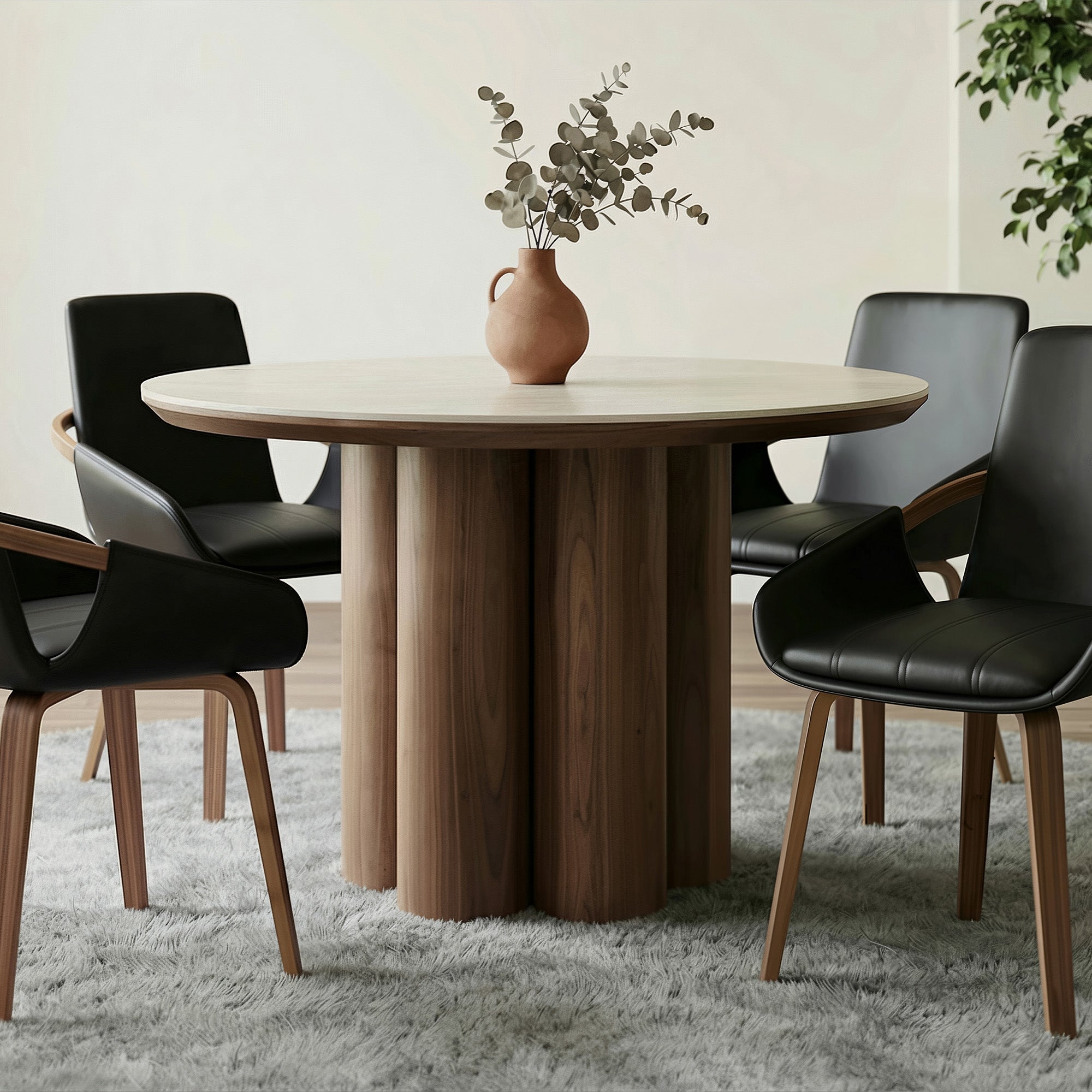 Seaton 47" Round Sintered Stone Dining Table - Walnut/Travertine-DECOROLALA