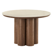 Seaton 47" Round Sintered Stone Dining Table - Walnut/Travertine-DECOROLALA