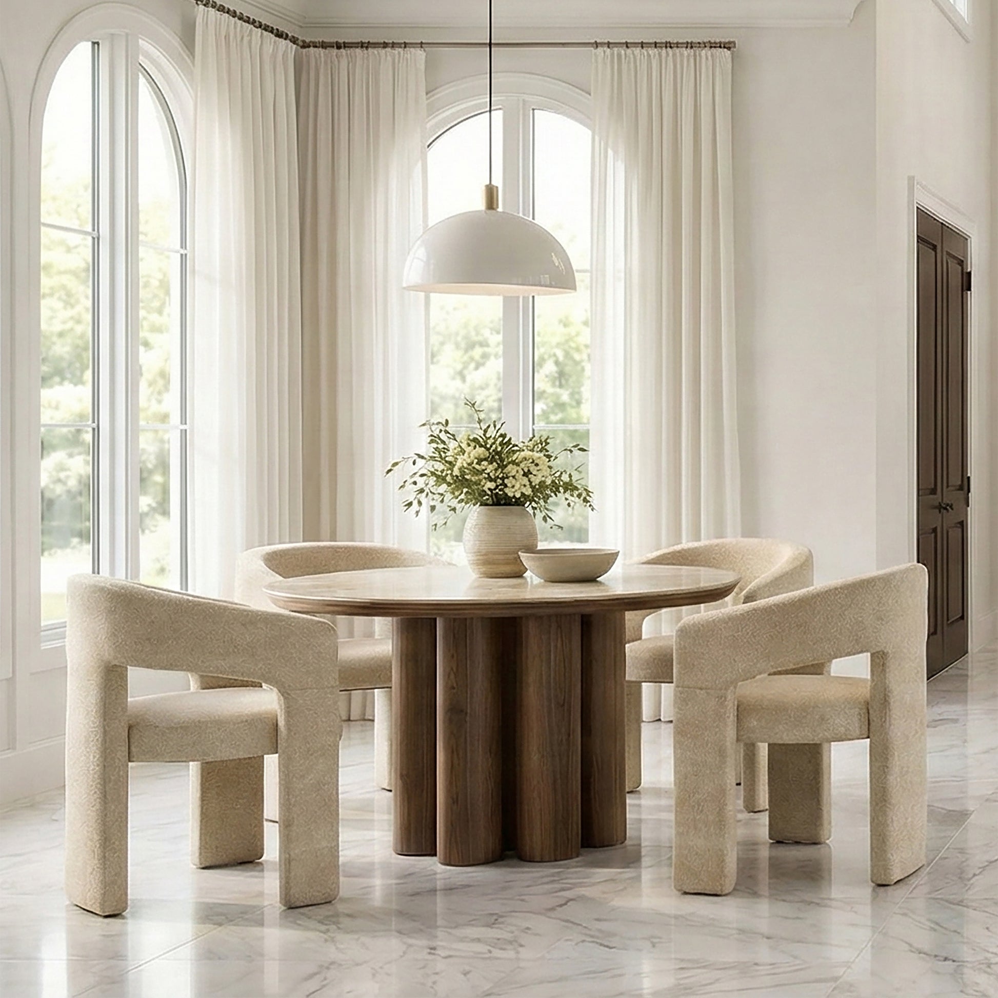 Seaton Amara 5-Piece Dining Set - Sintered Stone & Chenille-DECOROLALA