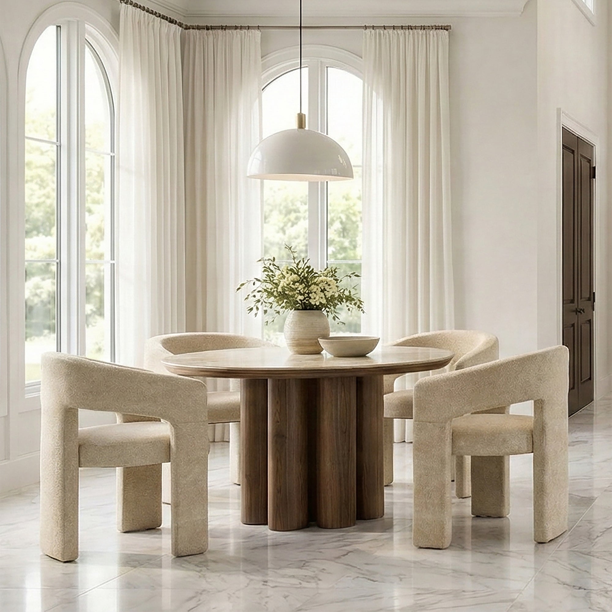 Seaton Amara 5-Piece Dining Set - Sintered Stone & Chenille-DECOROLALA