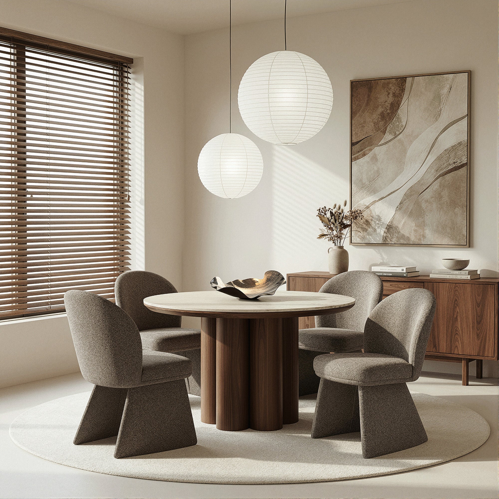 Seaton Noelle 5-Piece Dining Set - Brown Sintered Stone Table-DECOROLALA