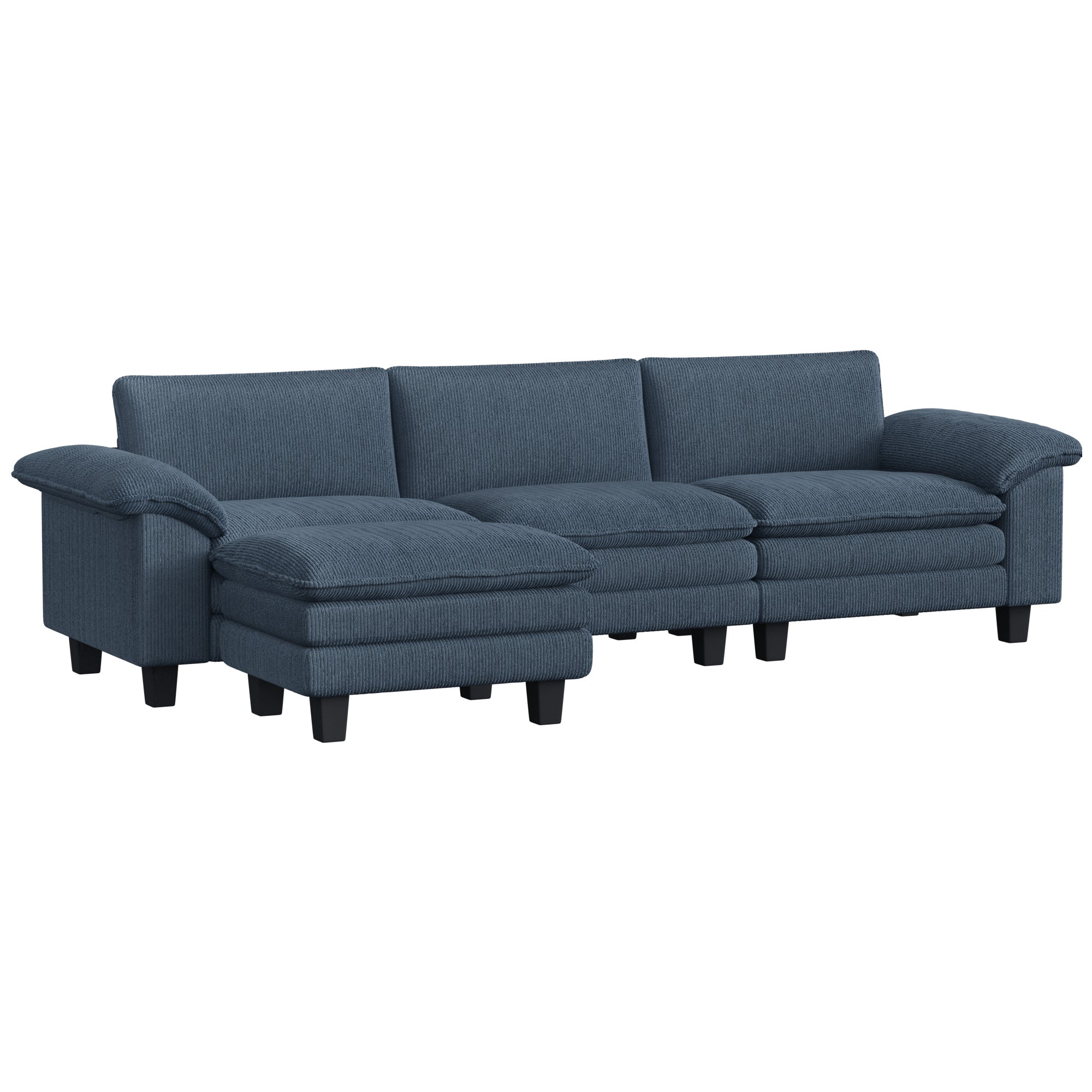 Sectional Sofa - Blue L-Shaped Corduroy Couch with Ottoman-Home Furnishings > Living Room Furniture > Sofas & Reclining Chairs > L Shaped Couchs-DECOROLALA