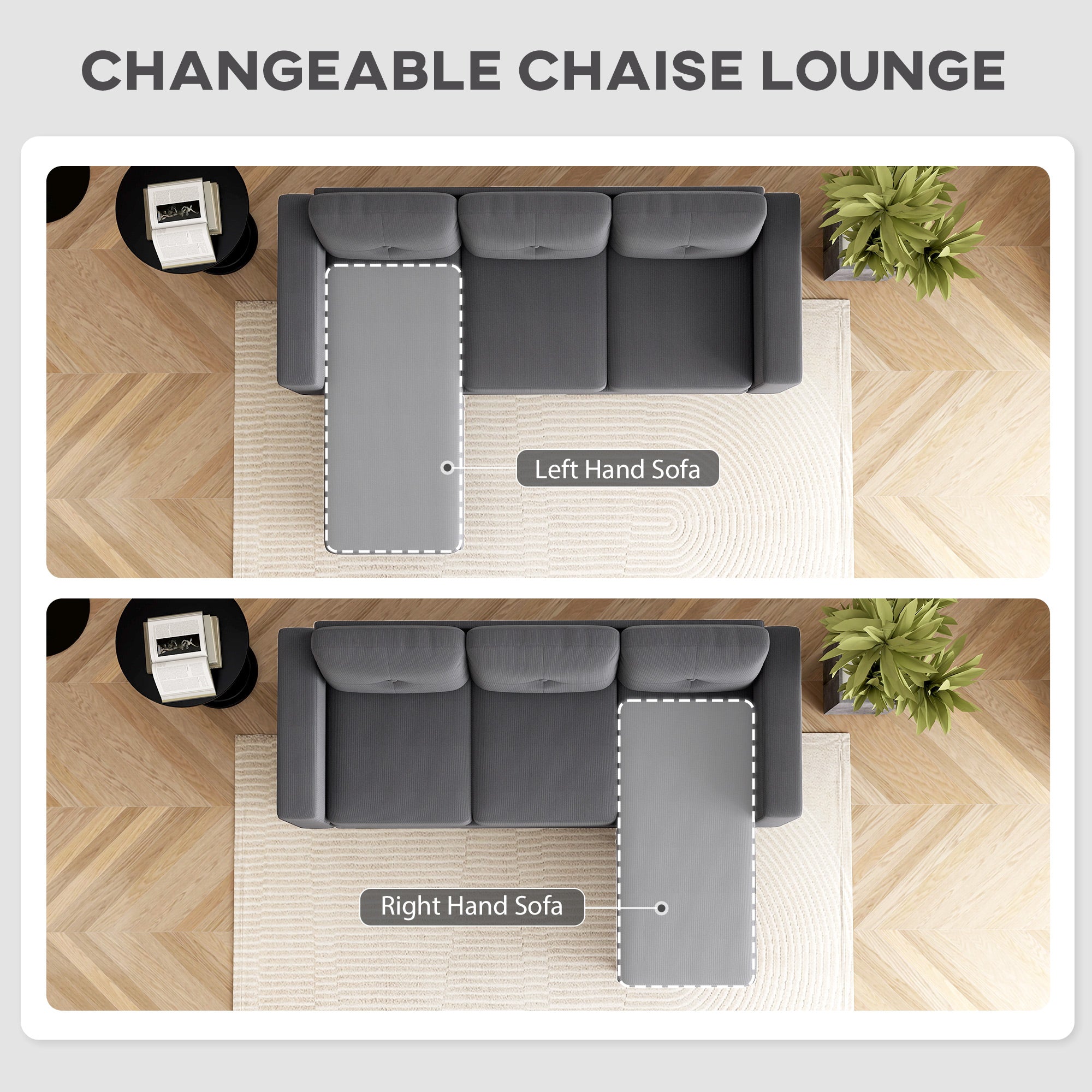 Sectional Sofa L-Shaped Chaise Lounge Dark Grey-DECOROLALA