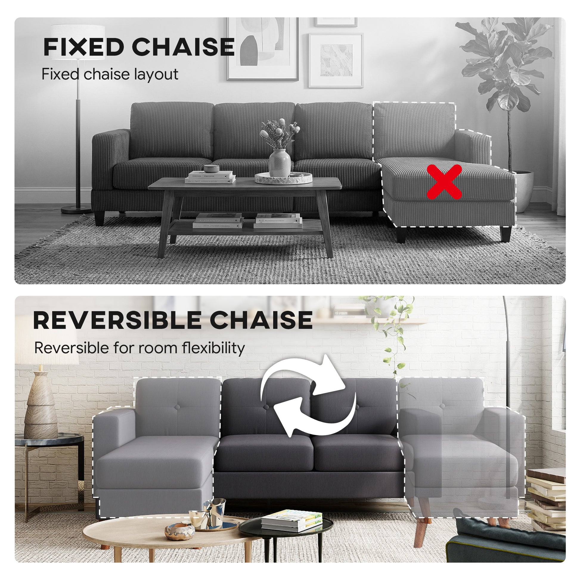 Sectional Sofa L-Shaped Chaise Lounge Dark Grey-DECOROLALA